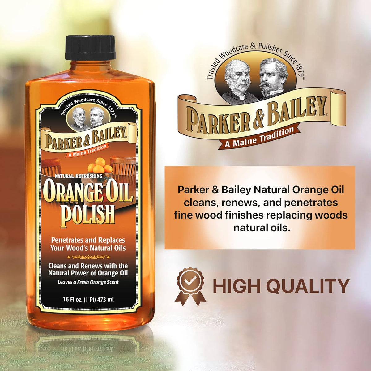 PARKER & BAILEY ORANGE OIL POLISH - Natural Orange Scented Wood Cleaner & Furniture Polish, Cleans