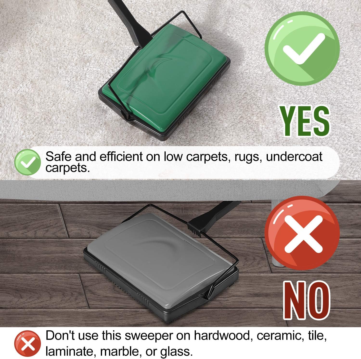Yocada Carpet Sweeper Cleaner for Home Office Low Carpets Rugs Undercoat Carpets Pet Hair Dust