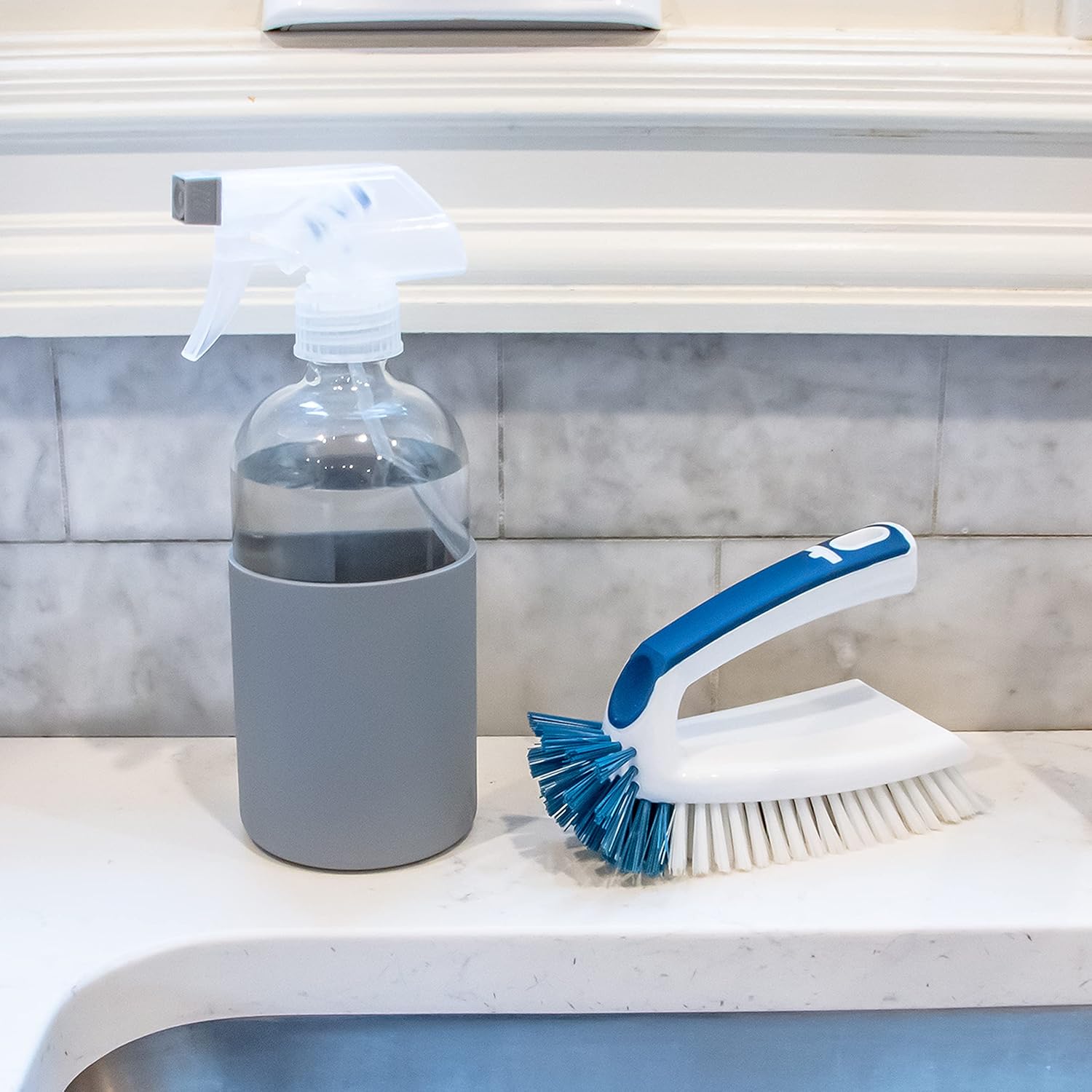 Unger Multi-Purpose Counter and Fixture Scrub Brush, Non-Slip Small Household Cleaning Supplies