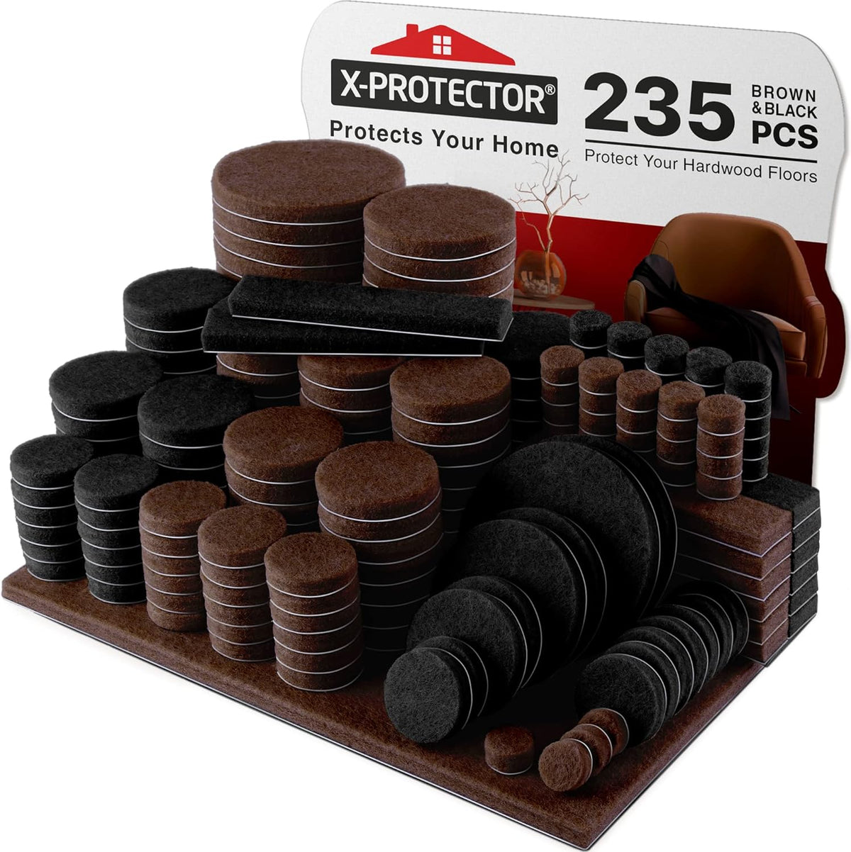 235 pcs Felt Furniture Pads Brown & Black X-Protector! Huge Quantity of Furniture Pads for Hardwood