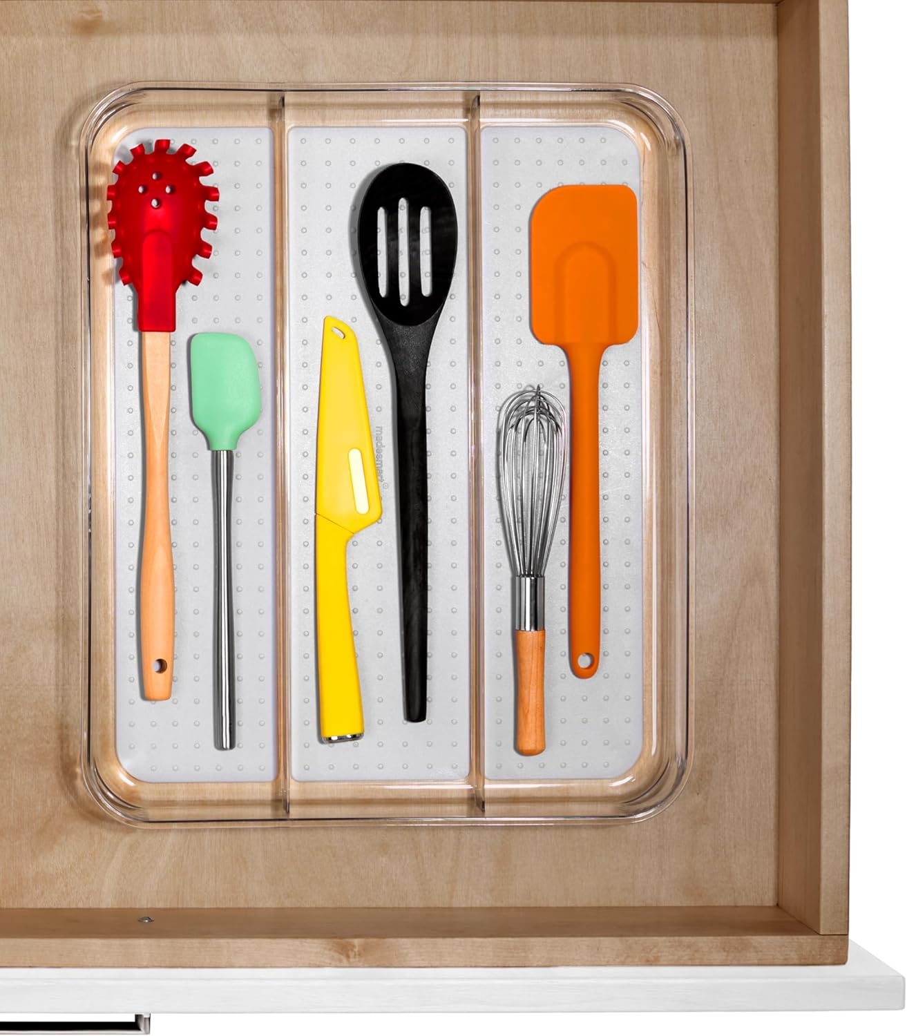 madesmart Utensil Tray - Large | Light Grey | Clear Soft Grip Collection | 3-compartment |