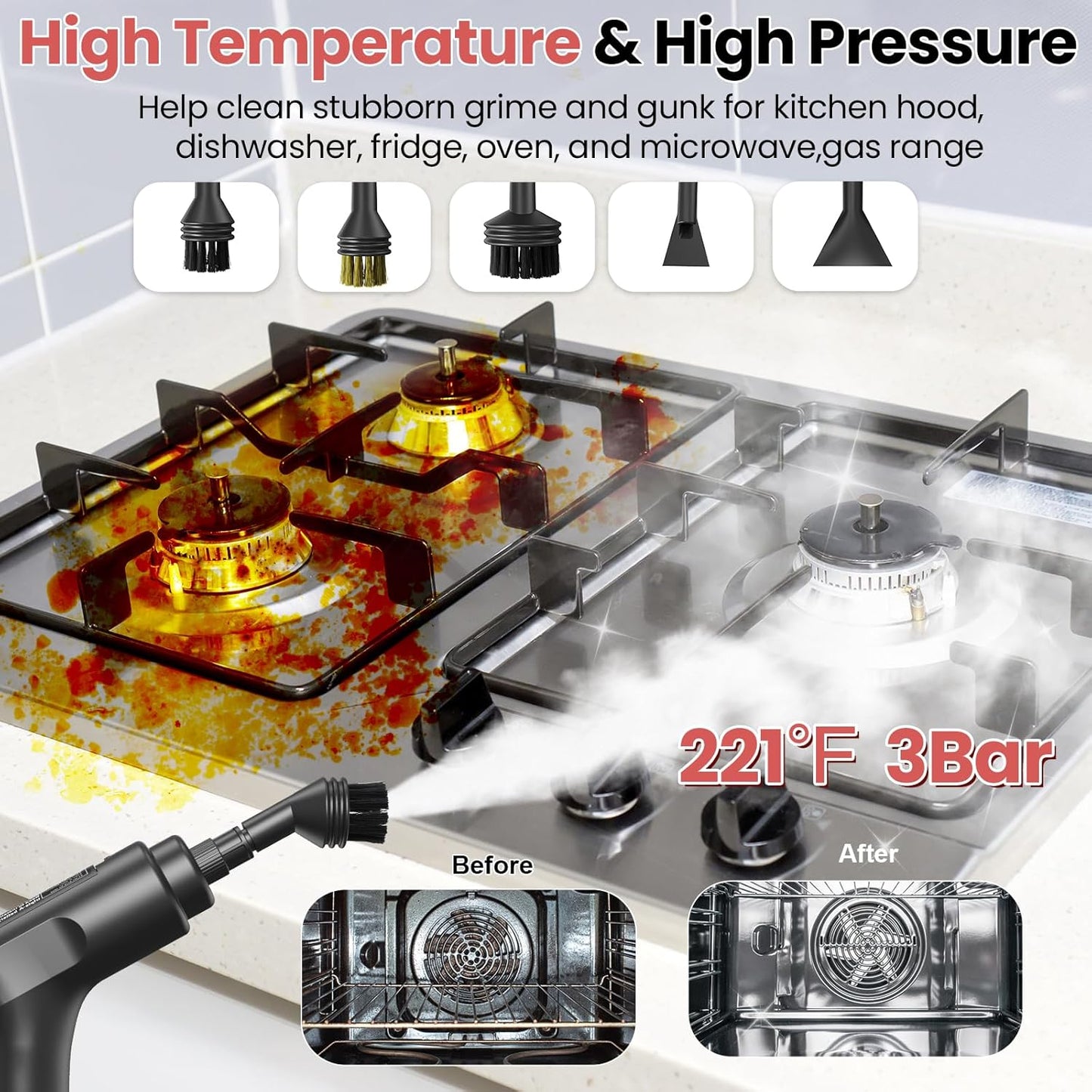 Handheld Steam Cleaner for Home, 2500W High Pressure Steam Cleaner for Car Detailing, 3 Steam