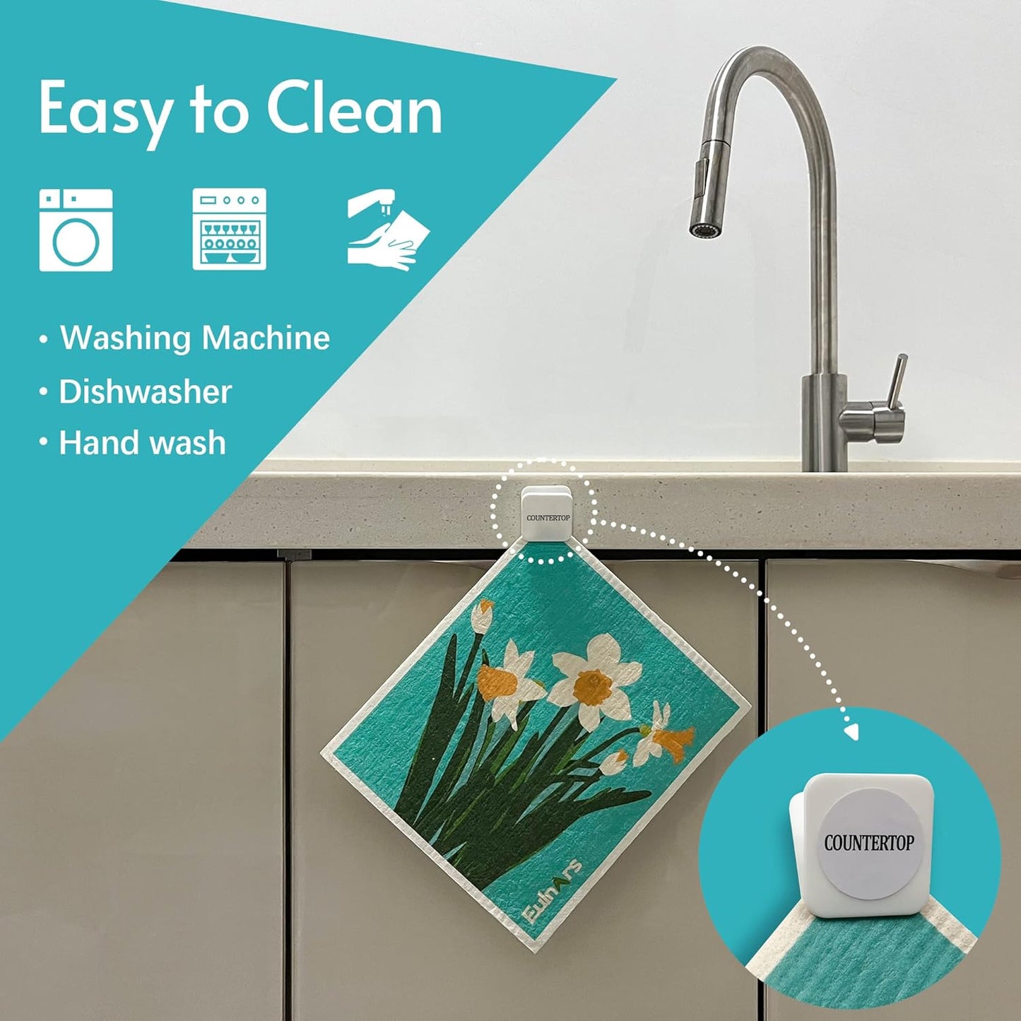 Swedish Dishcloths for Kitchen, 8 Pack Reusable Paper Towels with Clips, Non-Scratch Swedish Dish