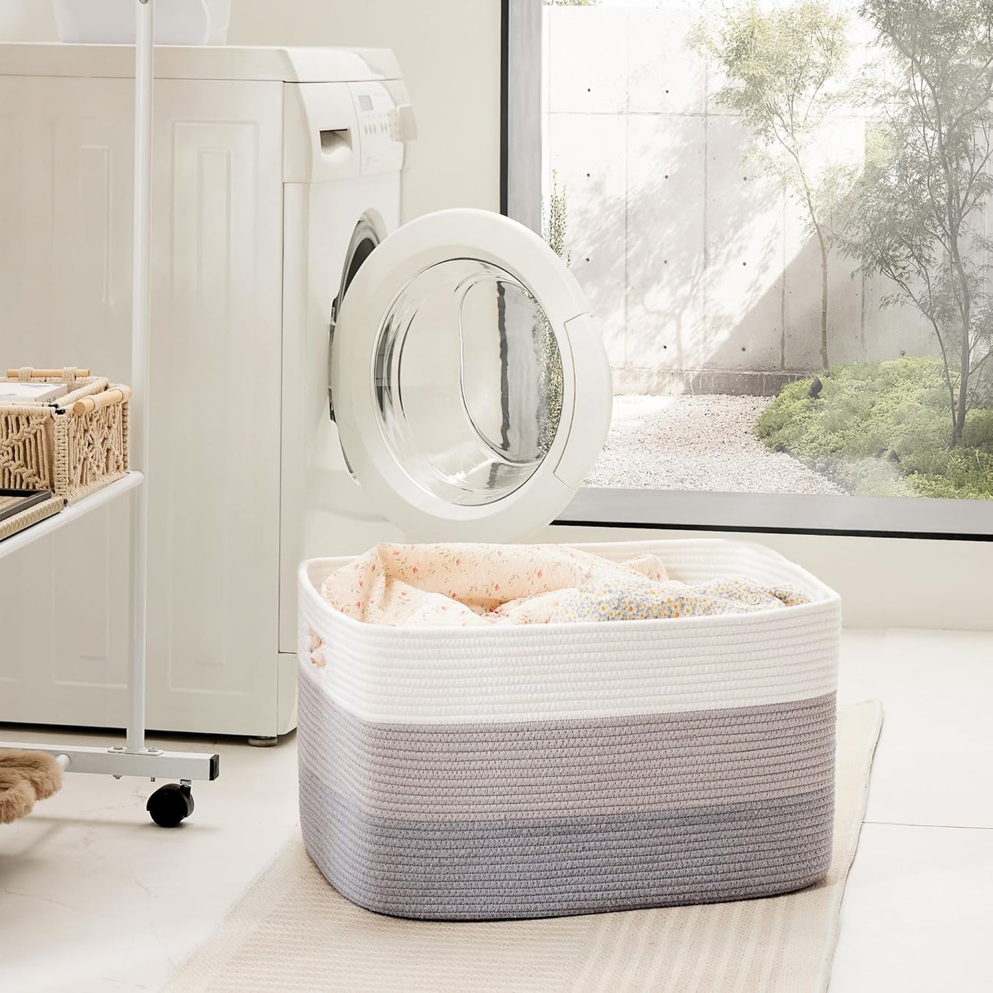 Blanket Basket,Rectangle Woven Baskets for Storage,100L Laundry Basket for Decorative Nursery