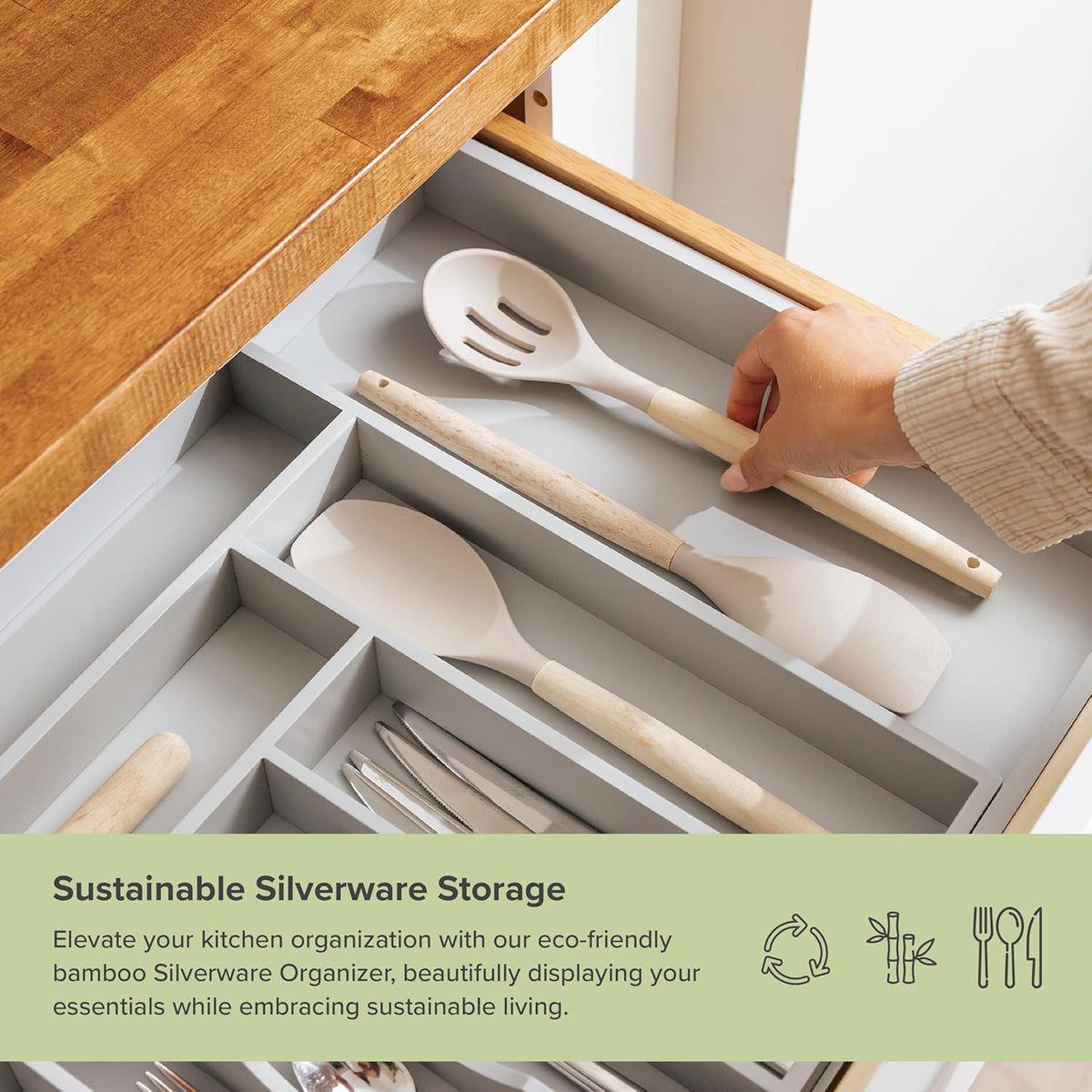 KitchenEdge Premium Silverware, Flatware and Utensil Organizer for Kitchen Drawers, Food-Safe