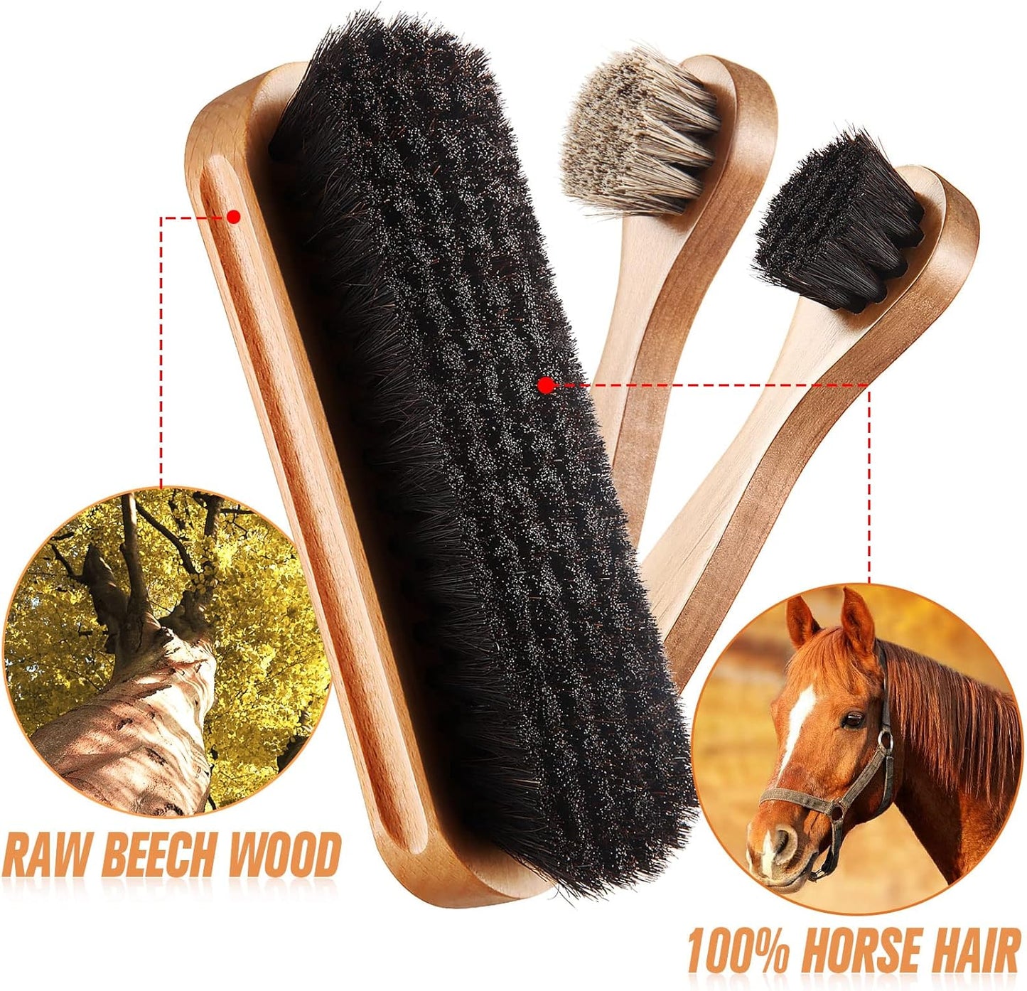 4 Pcs Horsehair Shine Shoes Brush Kit Polish Dauber Applicators Cleaning Leather Shoes Boots Care