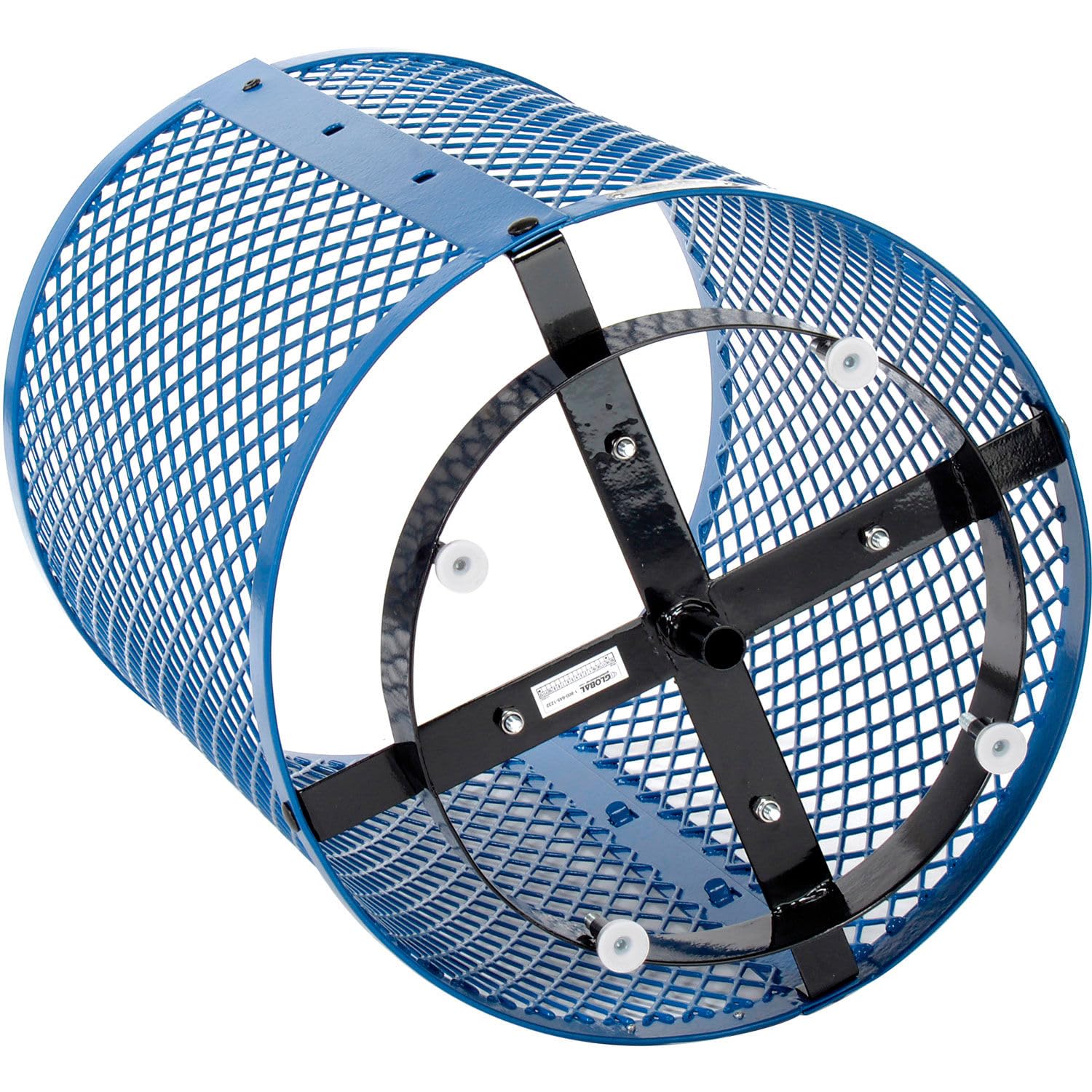 Global Industrial Outdoor Diamond Steel Trash Can with Rain Bonnet Lid, Raised Base and Plastic