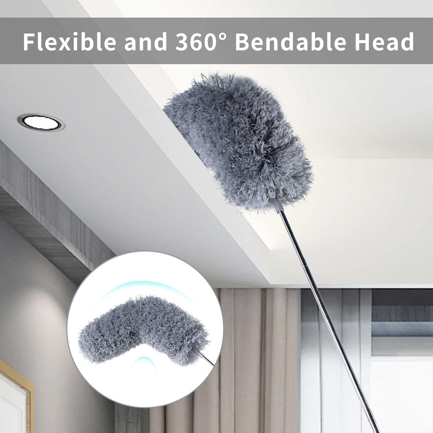 BOOMJOY Microfiber Feather Duster with 100 inches Extension Pole, Dusters for Cleaning High