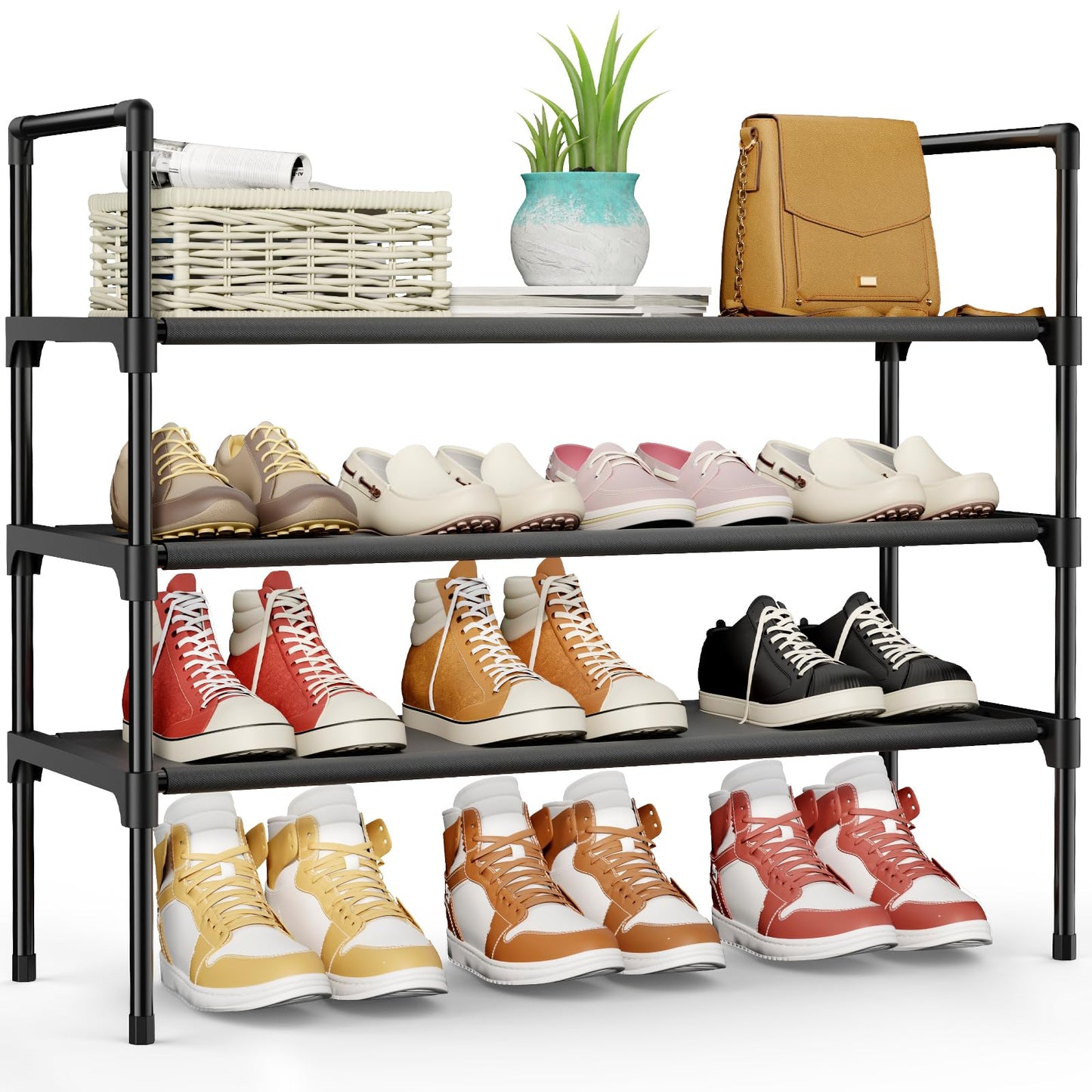 Kitsure Shoe Rack for Closet, Shoe Organizer, 27.6" Wide - 3 Tier, Black
