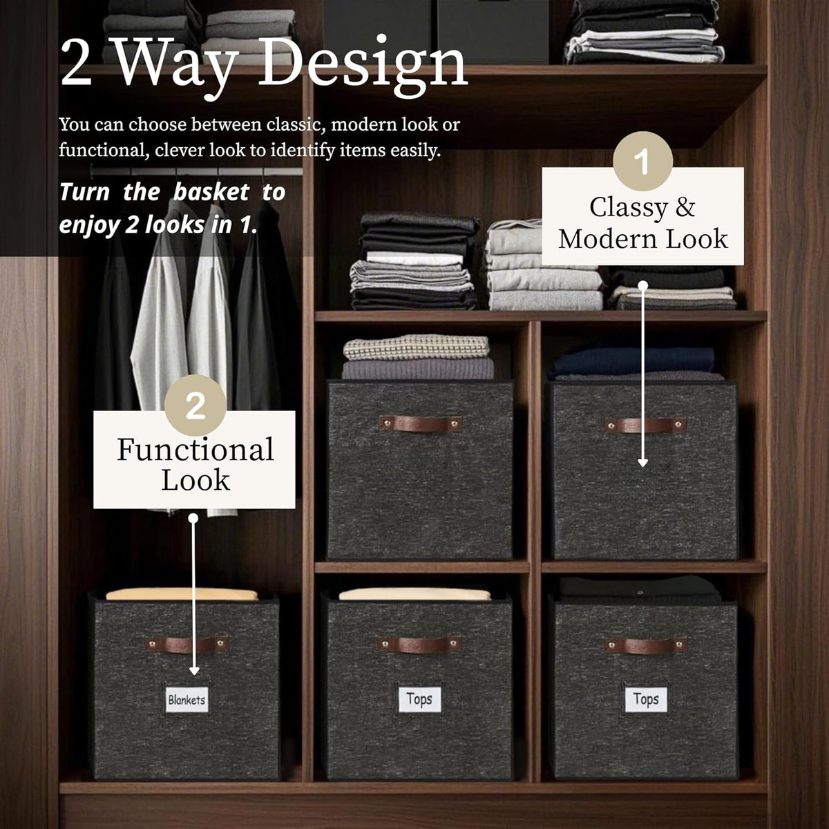 DECOMOMO Storage Baskets, 13x15x13 Storage Cube Bins with Labels for Organizing Shelves Kallax