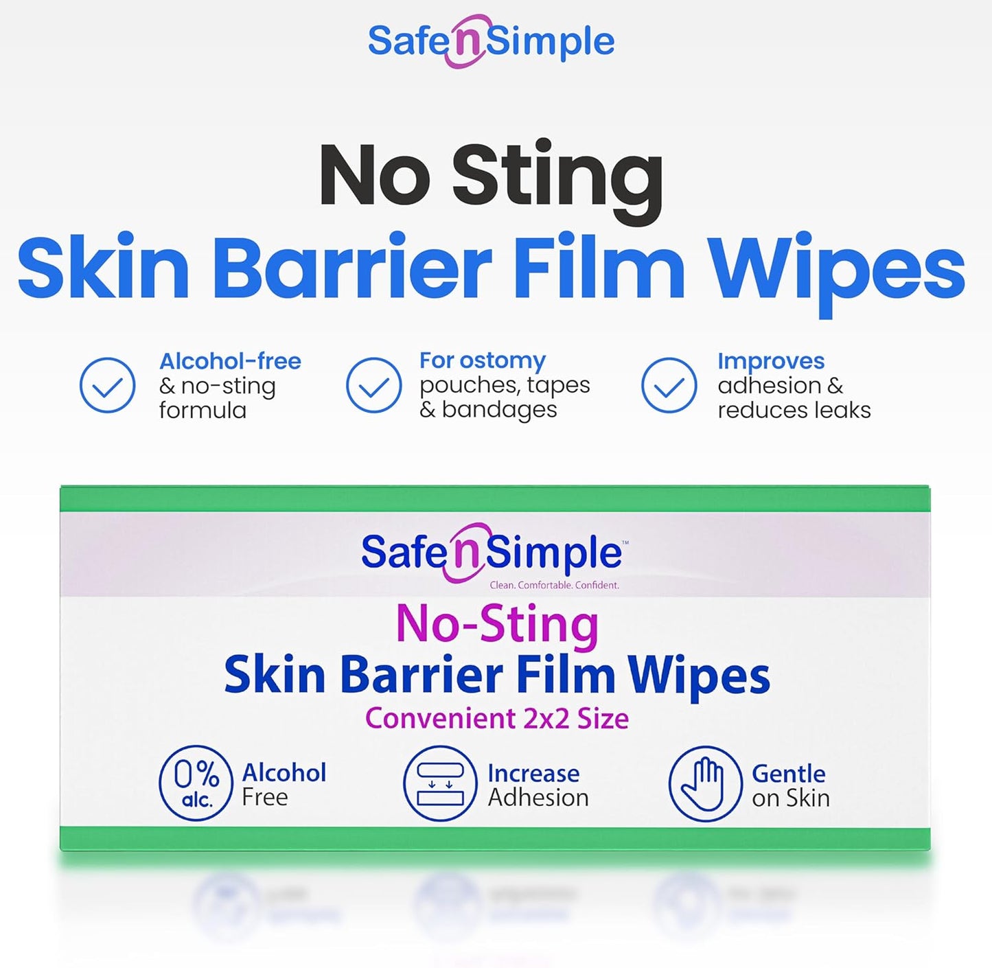 Safe n' Simple No Sting Skin Prep Wipes - 75 Individual 2" x 2" Ostomy Barrier Film Wipes - Skin