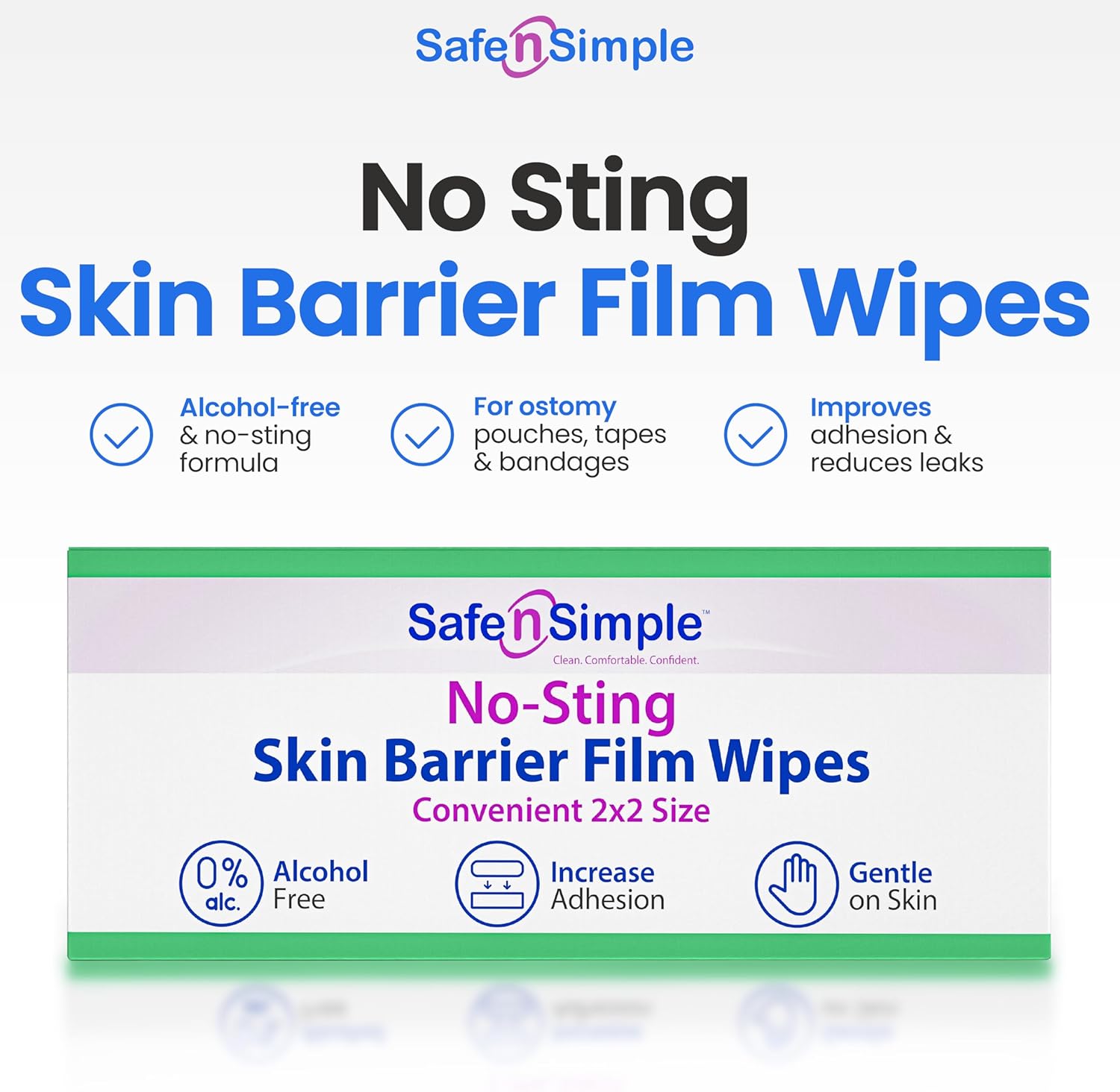 Safe n' Simple No Sting Skin Prep Wipes - 75 Individual 2" x 2" Ostomy Barrier Film Wipes - Skin