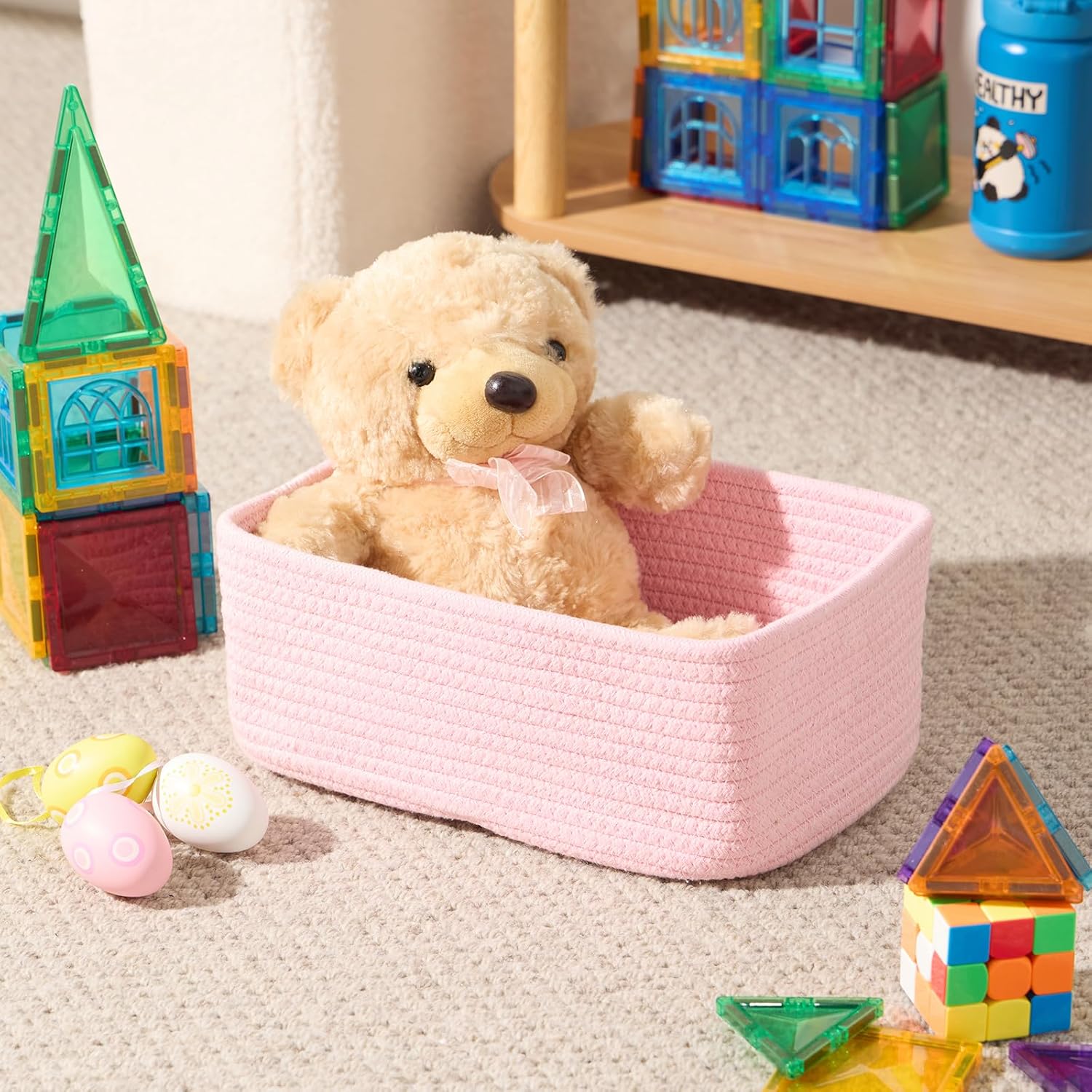 Small Storage Baskets for Organizing | Closet Organizer Bins | Shelf Toy Basket | Woven Rope