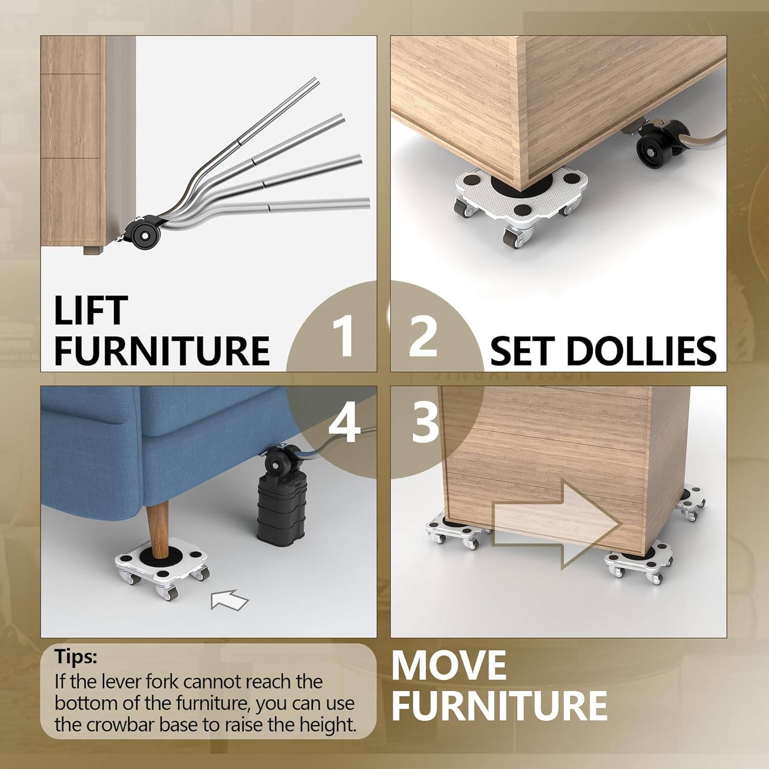 ONEON Furniture Mover Pro Set - Enhanced Dolly and Lifter with Custom TPE Wheels for Easy Furniture