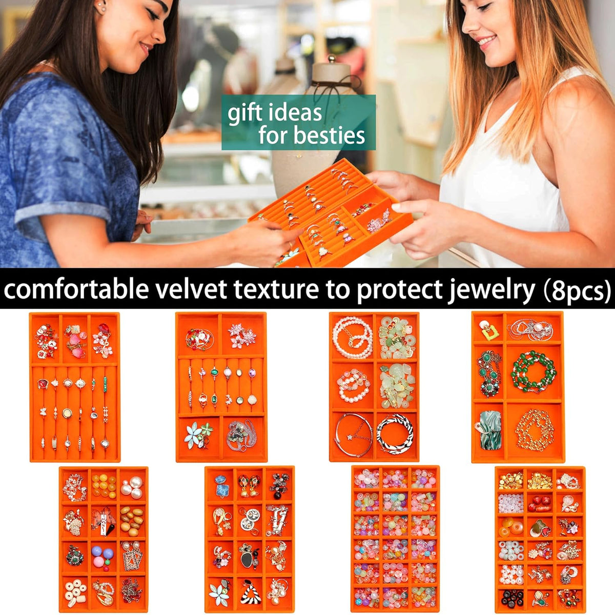Jewelry Organizer Tray Stackable Velvet Jewelry Trays Drawer Inserts Earring Ring Necklace