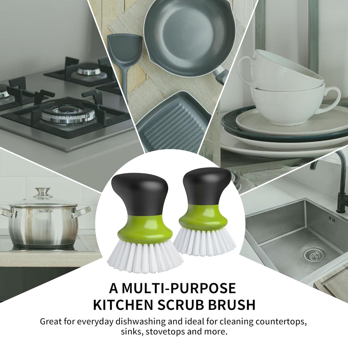 MR.SIGA Dish Scrub Brush, Palm Brush Dish Scrubber with Ergonomic Grip, Kitchen Brushes for Dishes
