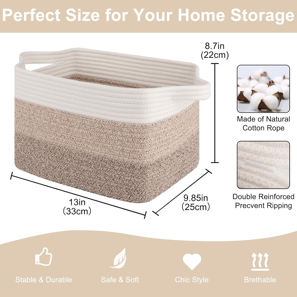Storage Baskets for Organizing, Woven Baskets for Shelves, Rectangle Decorative Organizer for