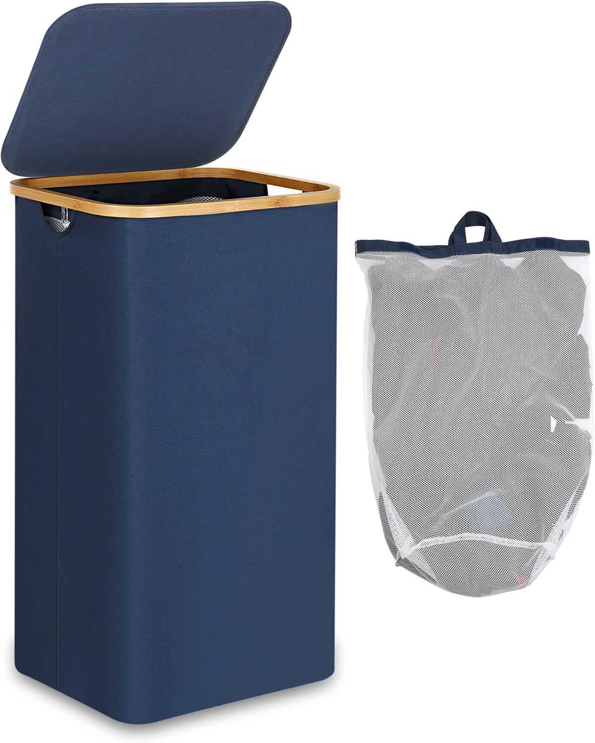 efluky Laundry Basket with Lid and Removable Bag, 100L Tall Laundry Hamper with Bamboo Handles
