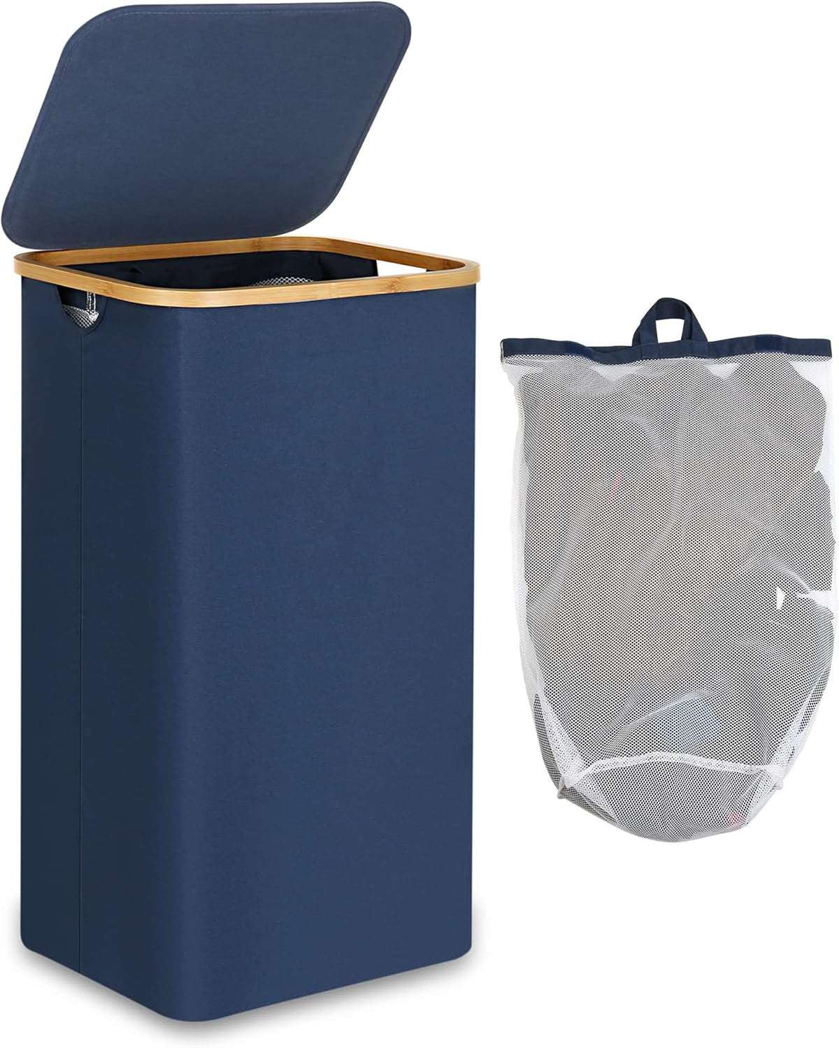 efluky Laundry Basket with Lid and Removable Bag, 100L Tall Laundry Hamper with Bamboo Handles