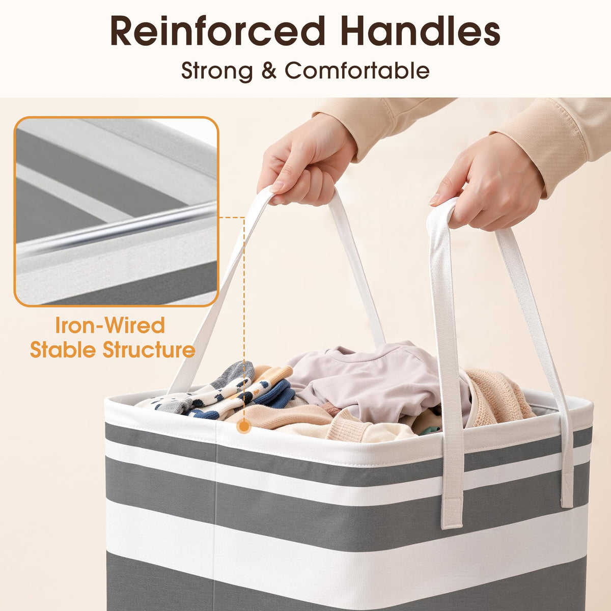 HomeHacks 2 Pack Large Laundry Baskets, Laundry Hampers Bags (Grey 75Lx2)