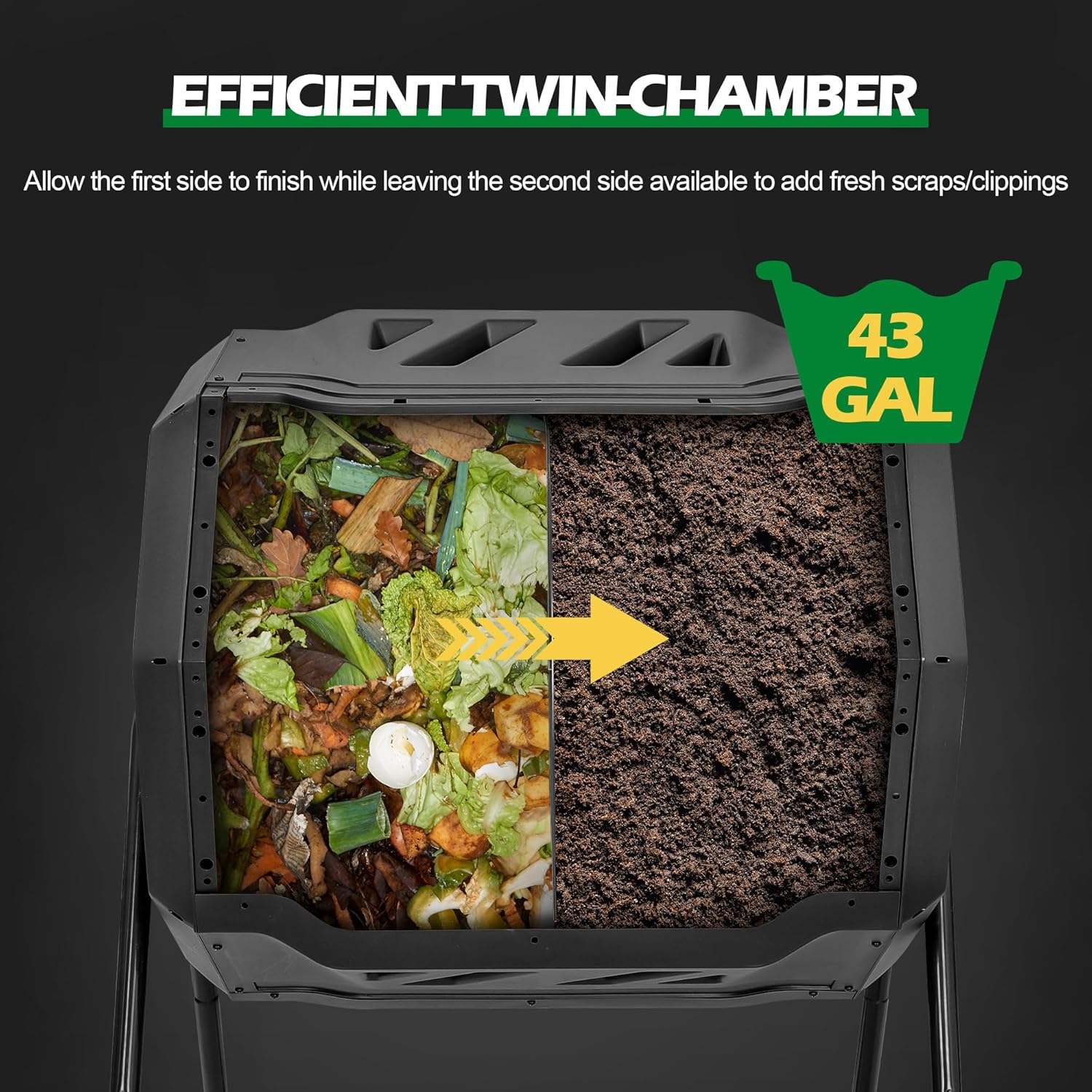 Nova Microdermabrasion 43 Gallon Compost Tumbler Bin Composter Dual Chamber BPA Free Compost Bin