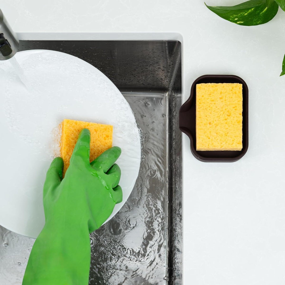 Zulay Kitchen Small Silicone Sponge Holder (4.9x3.3”) – Space-Saving Sink Organizer Tray for