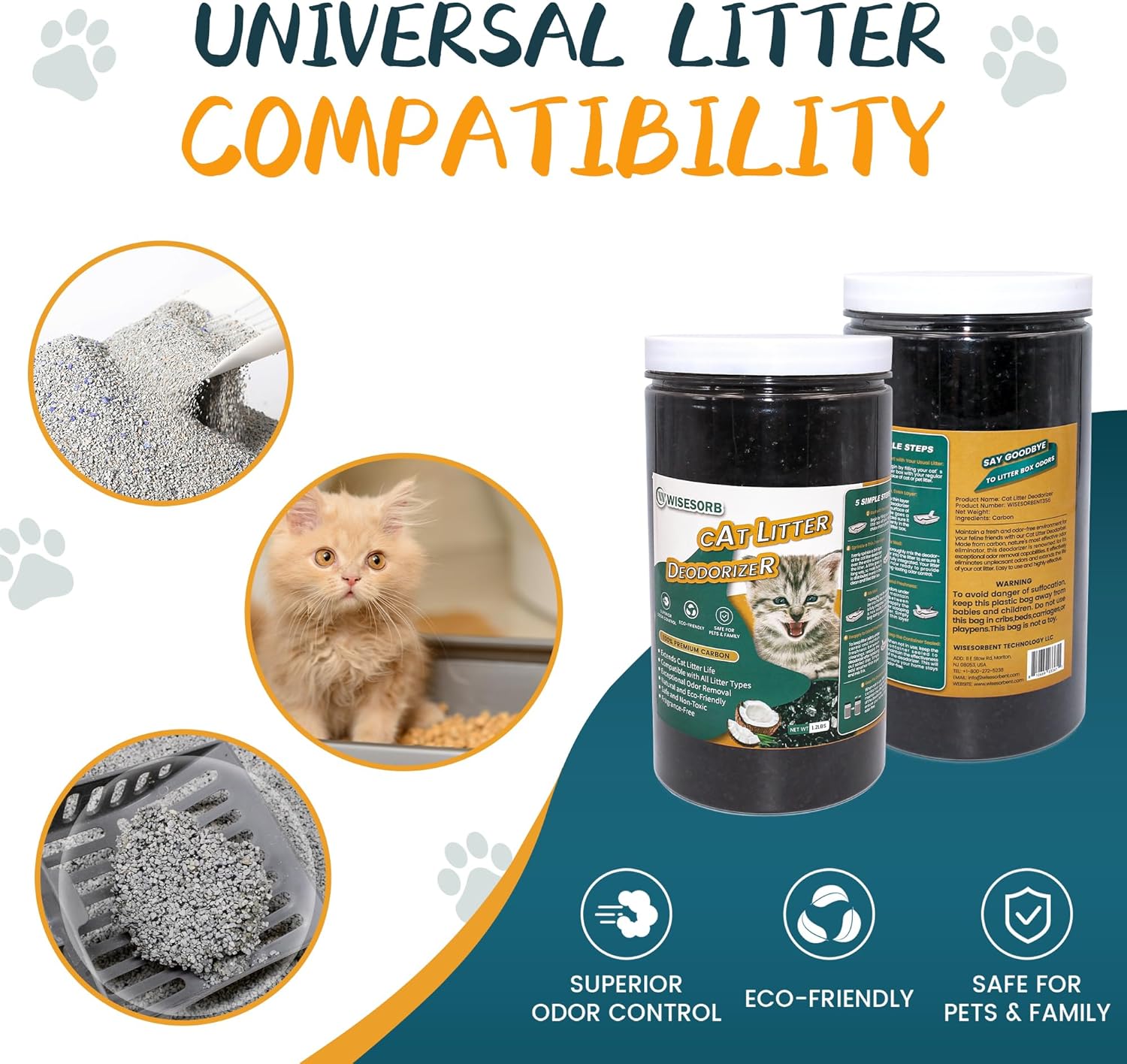 Cat Litter Deodorizer 1.2Lb Activated Carbon Litter Box Odor Eliminator Absorber Unscented Cat