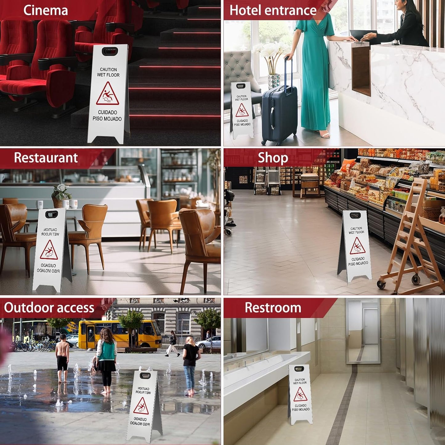 2 Pcs 24 Inch Stainless Steel Wet Floor Sign, Heavy Duty Caution Wet Floor Sign Double Sided