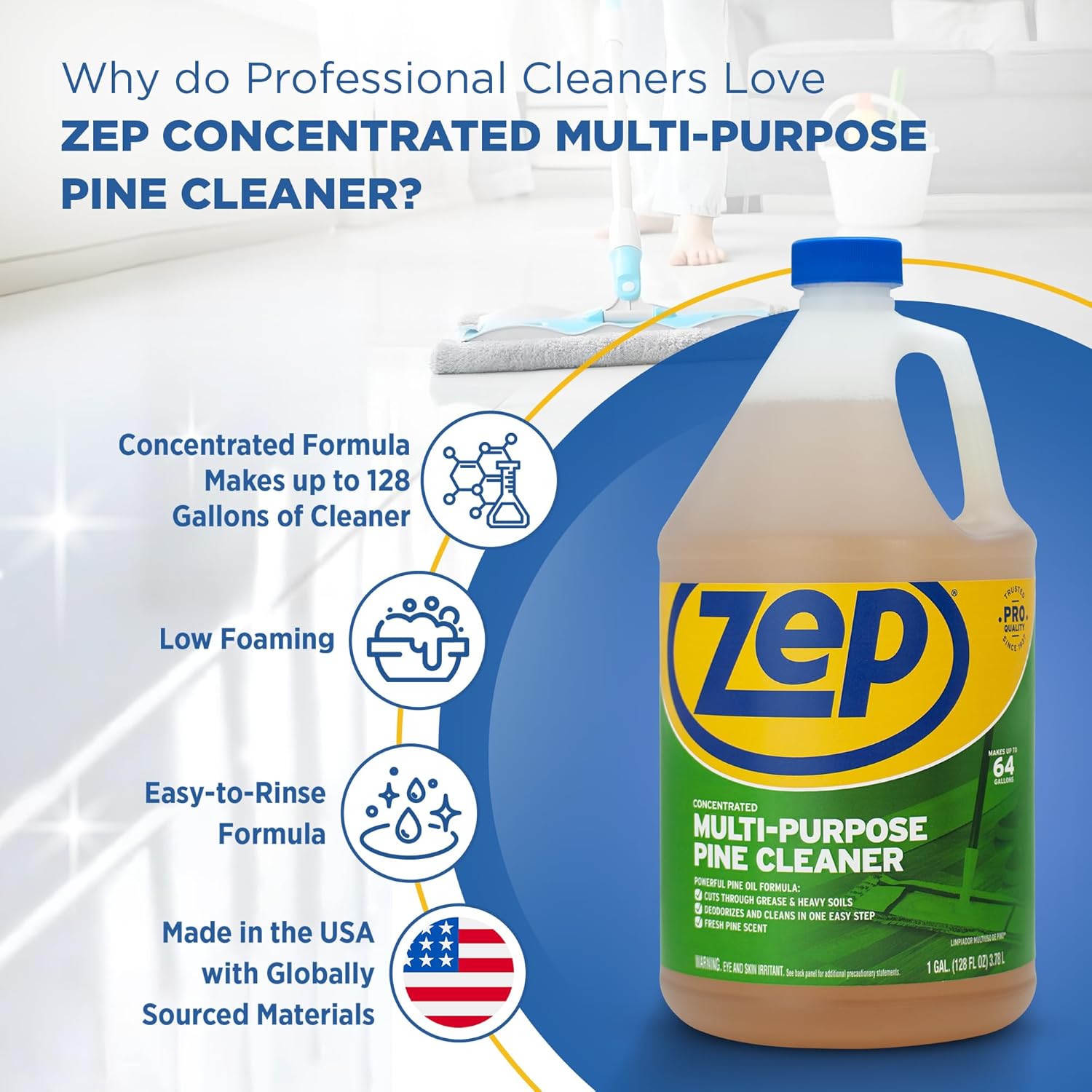 Zep Concentrated Multi-Purpose Pine Cleaner - 128 oz (Case of 4)- ZUMPP128 - Multi-Purpose Cleaner