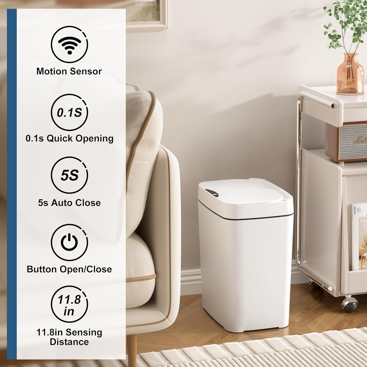 2 Pack 2.7 Gal Bathroom Trash Can with Lid, Automatic Trash Can Small Smart Garbage Can Touchless