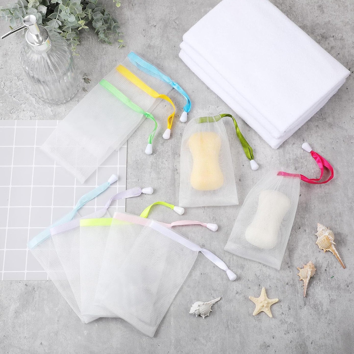 Sunnyray 25 Pcs 10 Colors Soap Bag Soft Handmade Soap Bubble Mesh Bags Exfoliating Mesh Pouch with