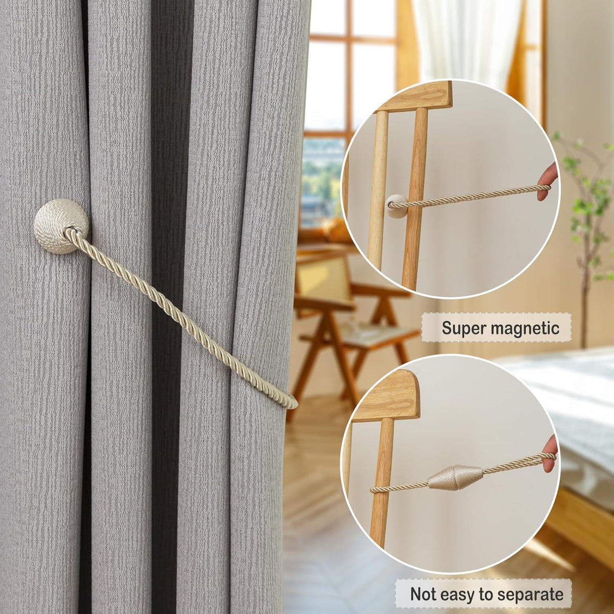 Magnetic Curtain Tiebacks 8 Pack Outdoor Rope Curtain Tie Backs Decorative Window Treatment