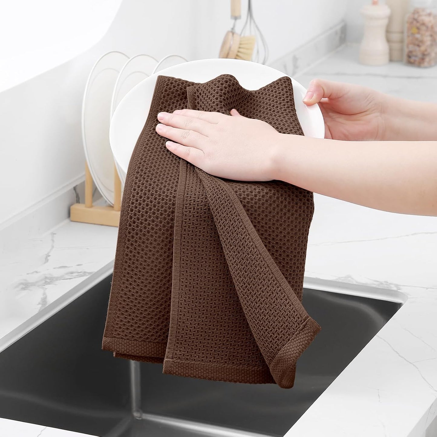 Homaxy 100% Cotton Waffle Weave Kitchen Dish Towels, Ultra Soft Absorbent Quick Drying Cleaning
