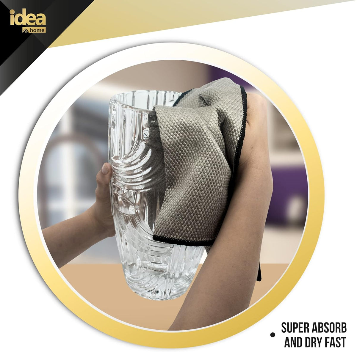 Idea Home Glass Microfiber Cleaning Cloth with Absorbent and Lint Free Material - Large Wine Glass