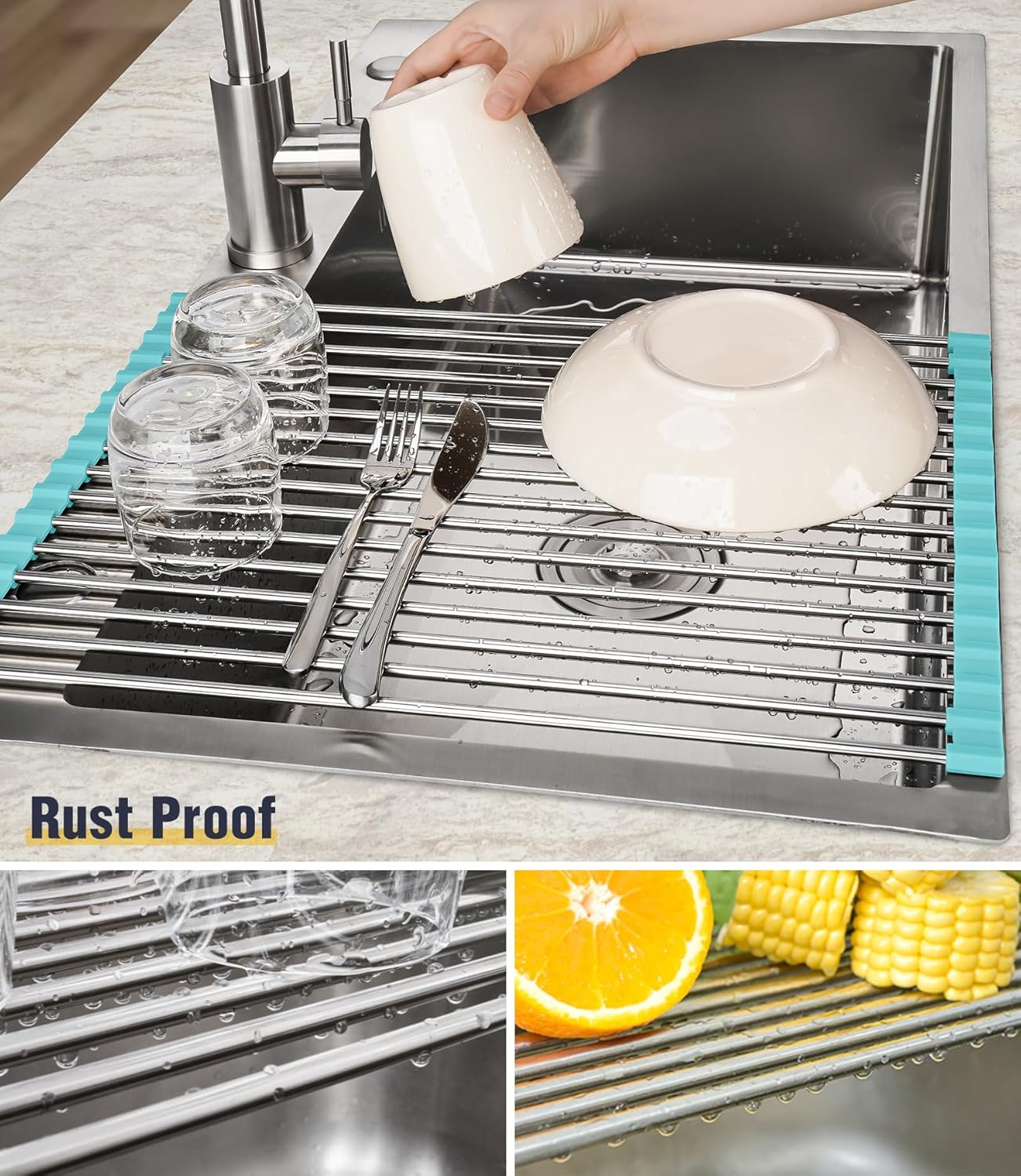 Tomorotec 17.7" x 12.5" Roll Up Dish Drying Rack Over Sink Drying Rack Sink Cover Kitchen Sink