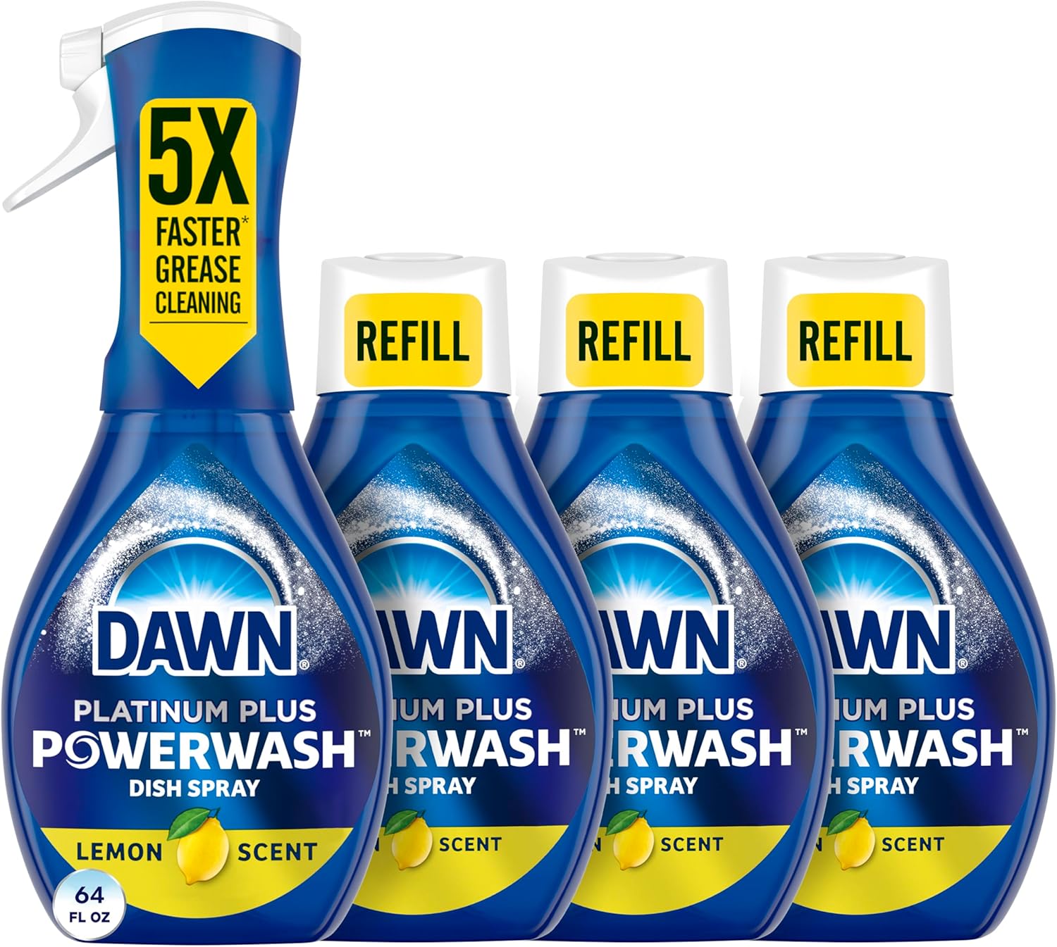 Dawn Powerwash Spray, Dish Soap, Dishwashing Liquid, Cleaning Supplies, Lemon, 1 Starter Kit + 3