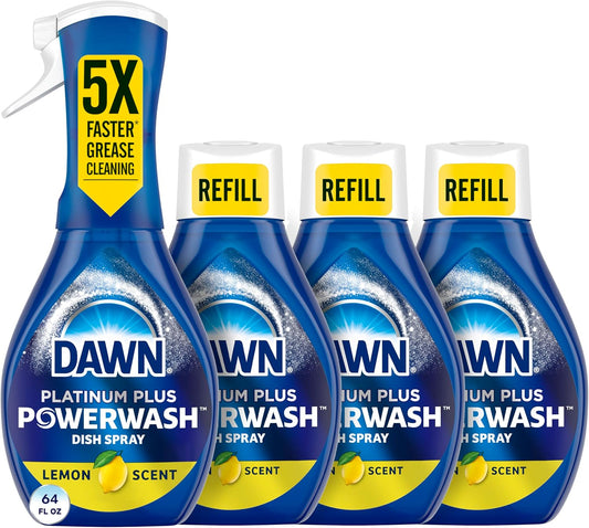 Dawn Powerwash Spray, Dish Soap, Dishwashing Liquid, Cleaning Supplies, Lemon, 1 Starter Kit + 3