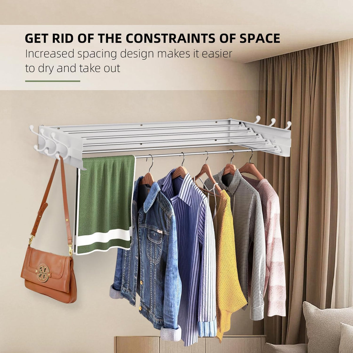 Laundry Drying Rack, Collapsible Wall Mounted Clothes Drying Rack - Foldable,Space Saving, 13.2