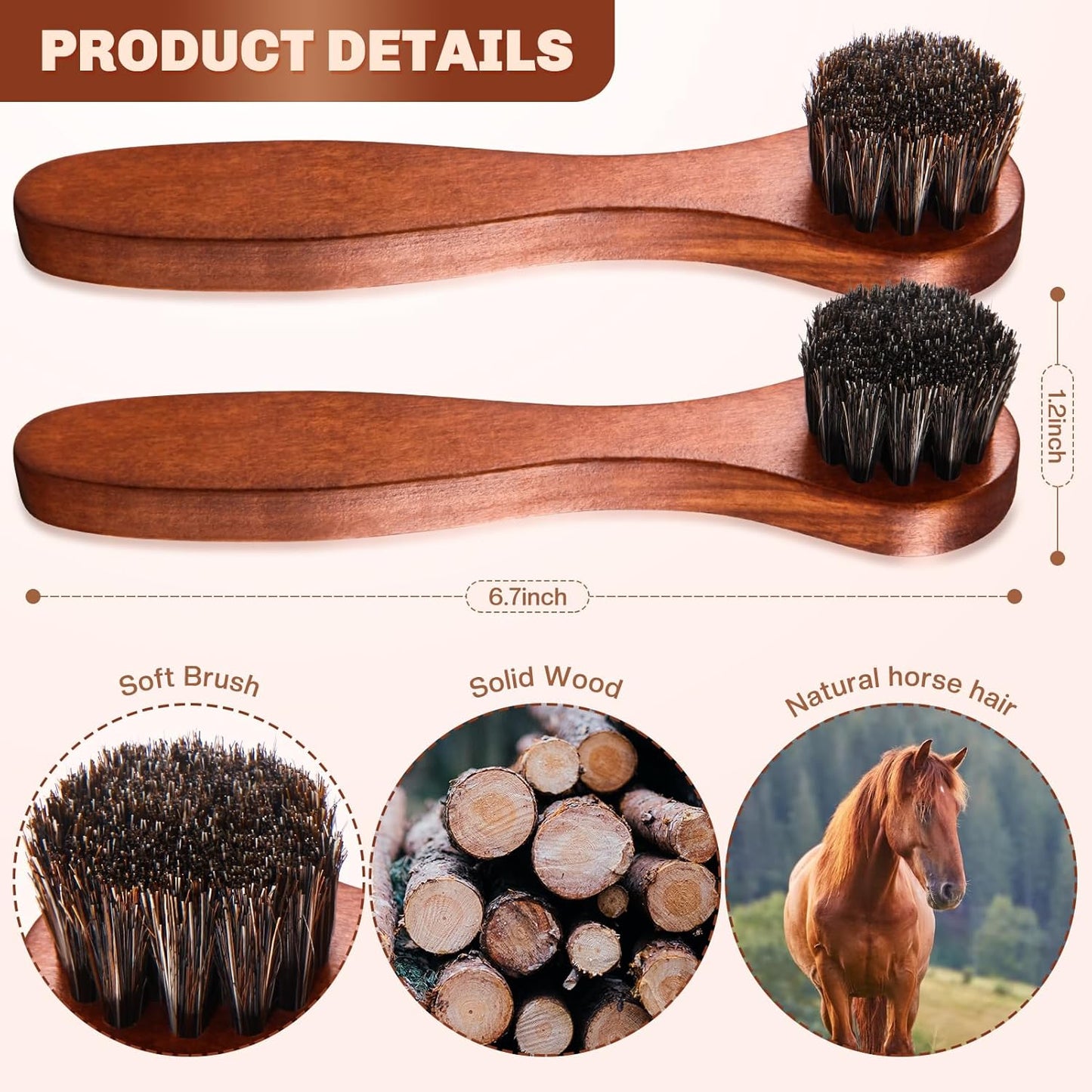 2 Pcs Horsehair Shine Shoes Brush Kit Polish Dauber Applicators Cleaning Leather Shoes Boots Care