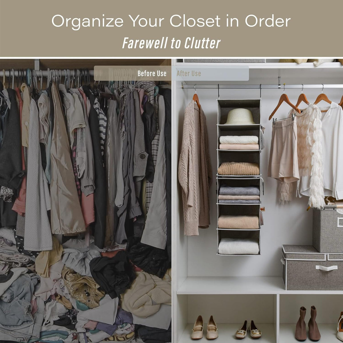 StorageWorks 6-Shelf Closet Organizers, Two 3-Shelf Separable Hanging Shelves for Closet, 12" D x