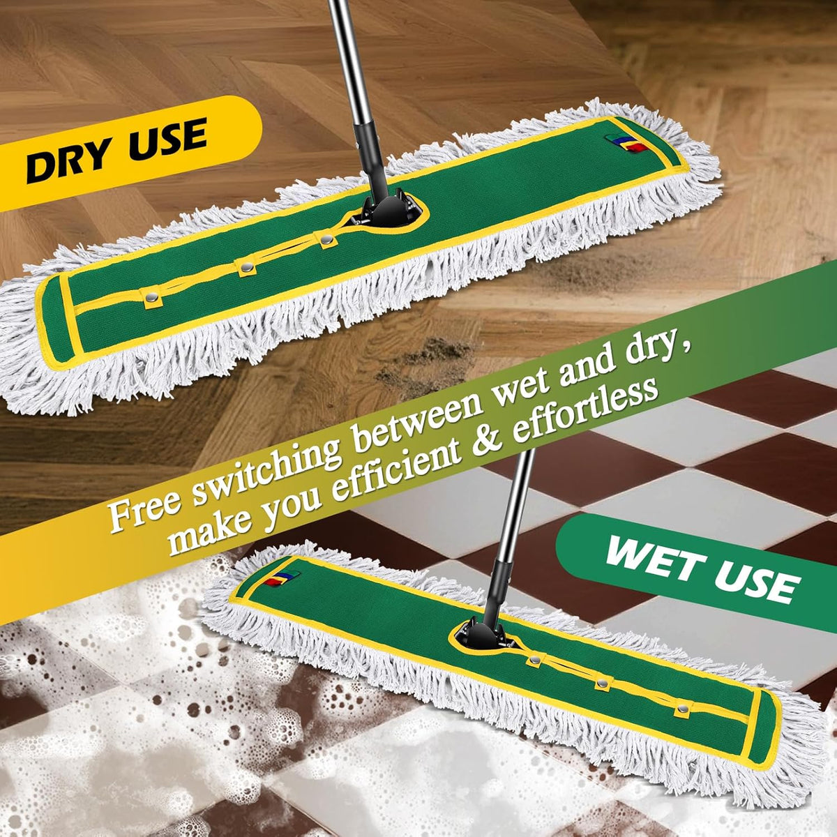 42" Commercial Dust Mop for Floor Cleaning, MASTERTOP Large Flat Mop with Long Handle, Sweeping