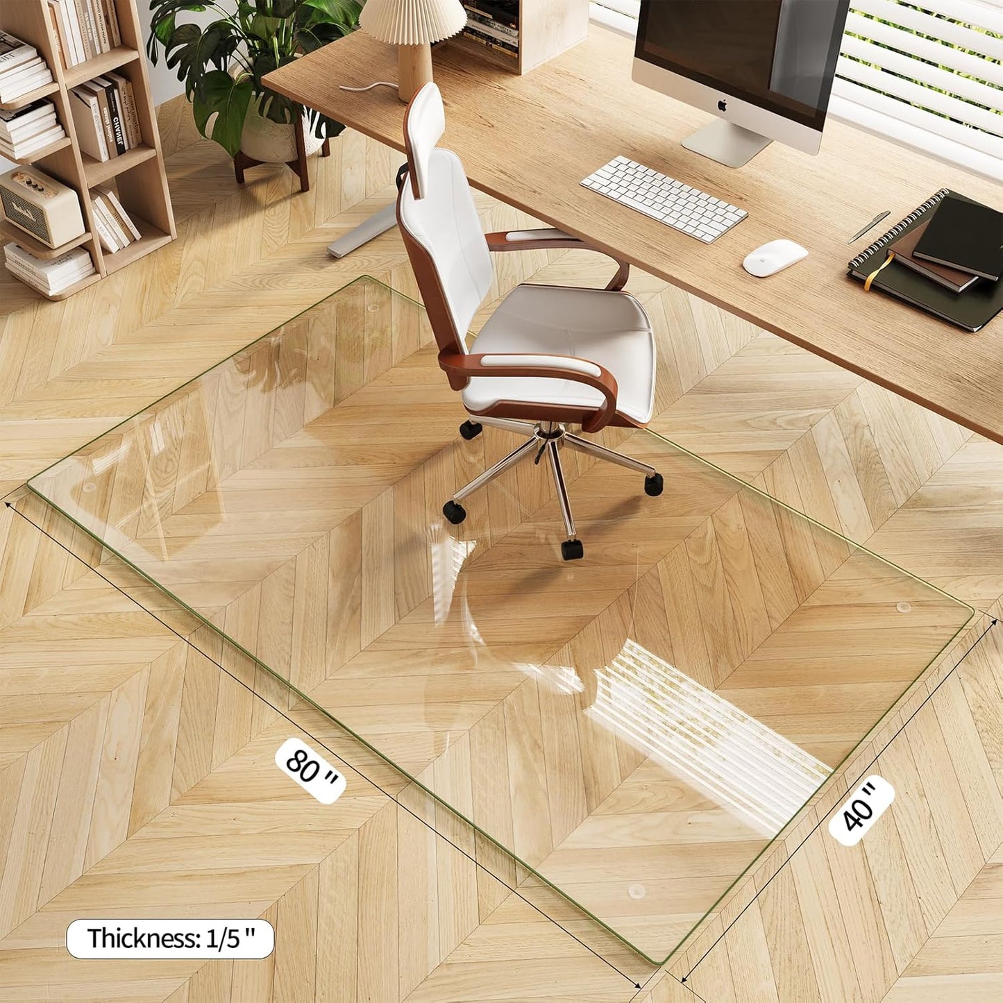 Koonmi Tempered Glass Chair Mat for Hardwood Floors & Carpets, 40" x 80“ Transparent Heavy Duty