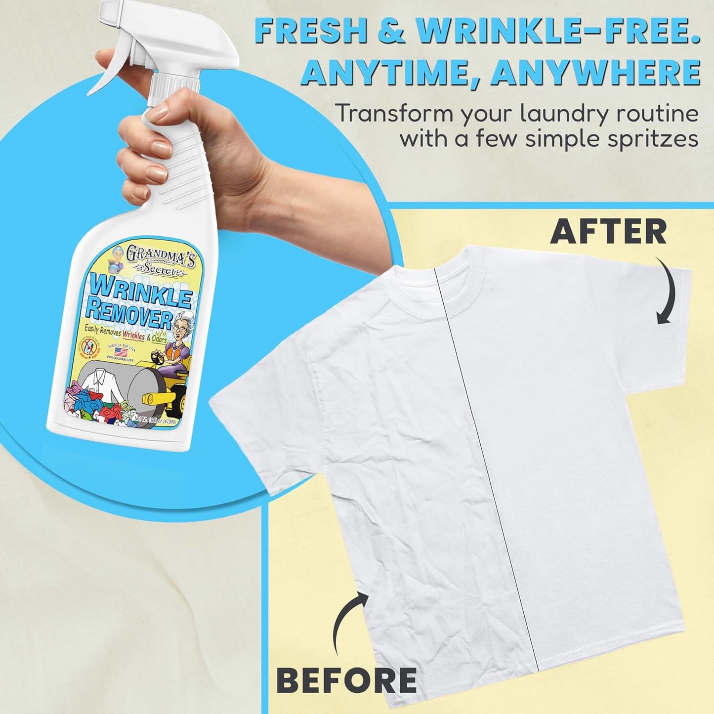Grandma's Secret Wrinkle Remover Spray - Easily Removes Wrinkles & Odors - Wrinkle Release, Fabric