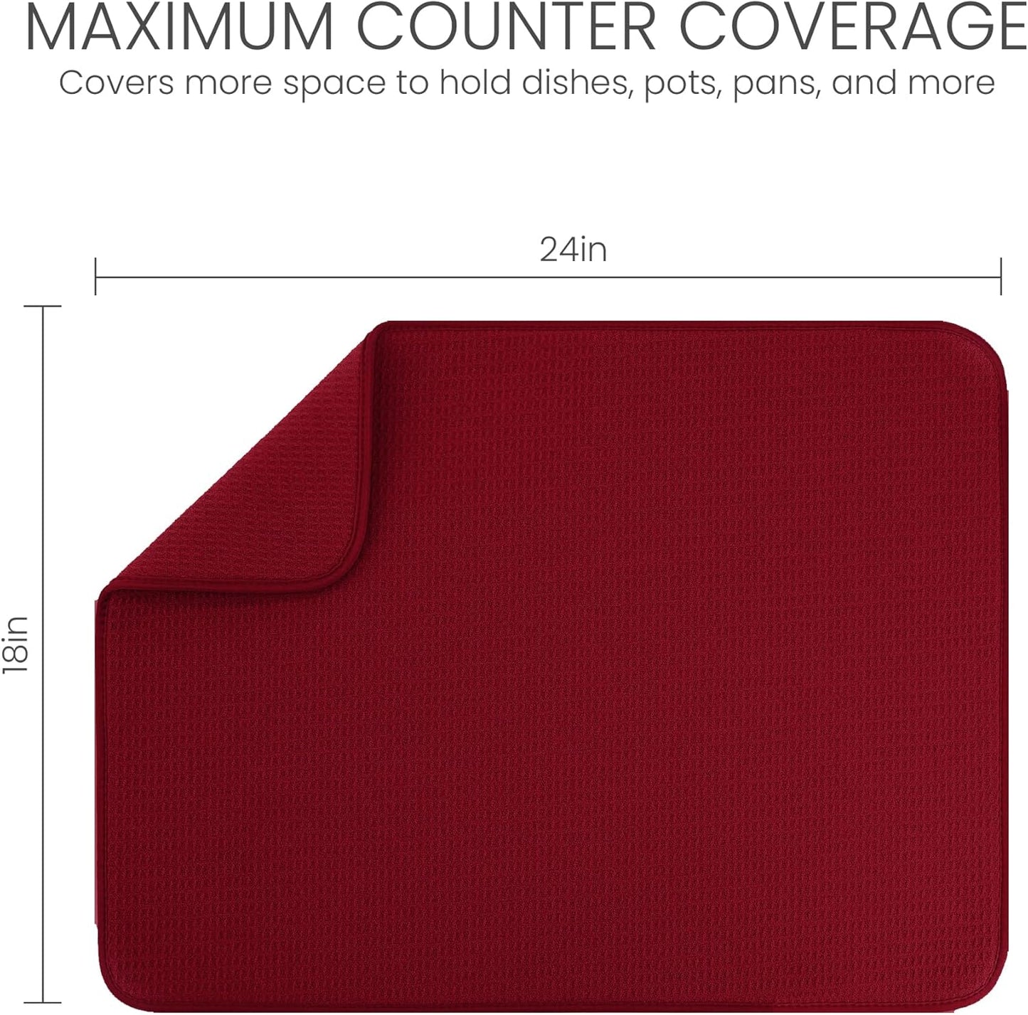 Bellemain XXL Dish Mat 24" x 17" ( LARGEST MAT ) Microfiber Dish Drying Mat , Super absorbent ( Red