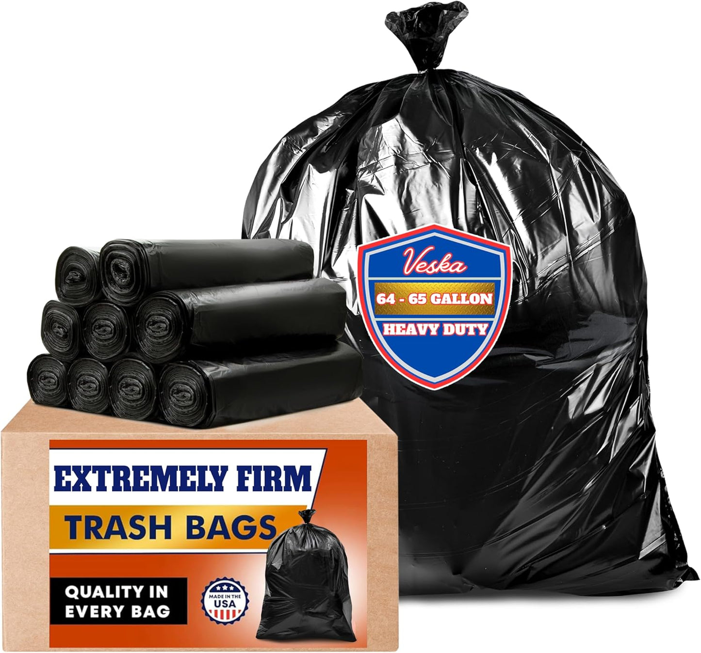 Veska 65 Gallon Trash Bags Heavy Duty | 120 Count | 64 Gallon Trash Bags for Toter - Large Garbage
