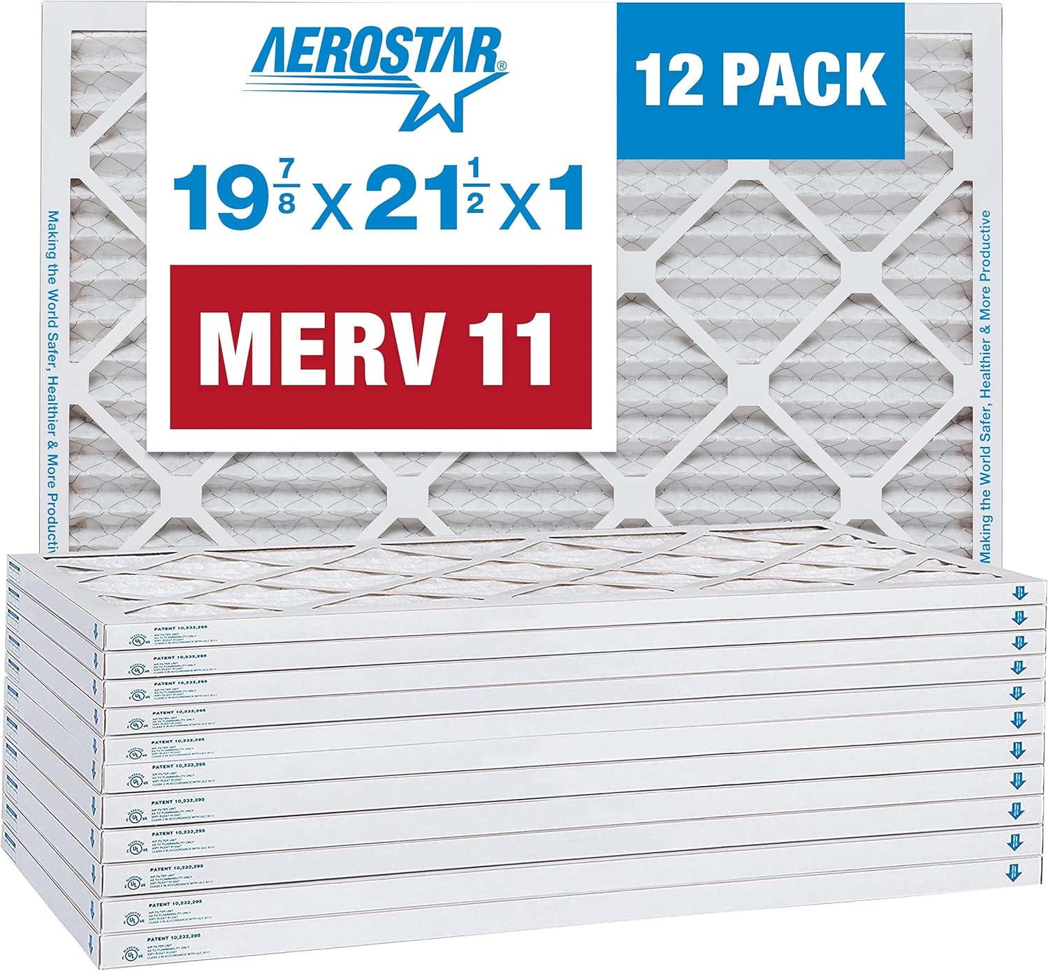 Aerostar 19.875x21.5x1 MERV 11-12 Count - Pleated Furnace & Air Conditioner Filters - Removes Dust