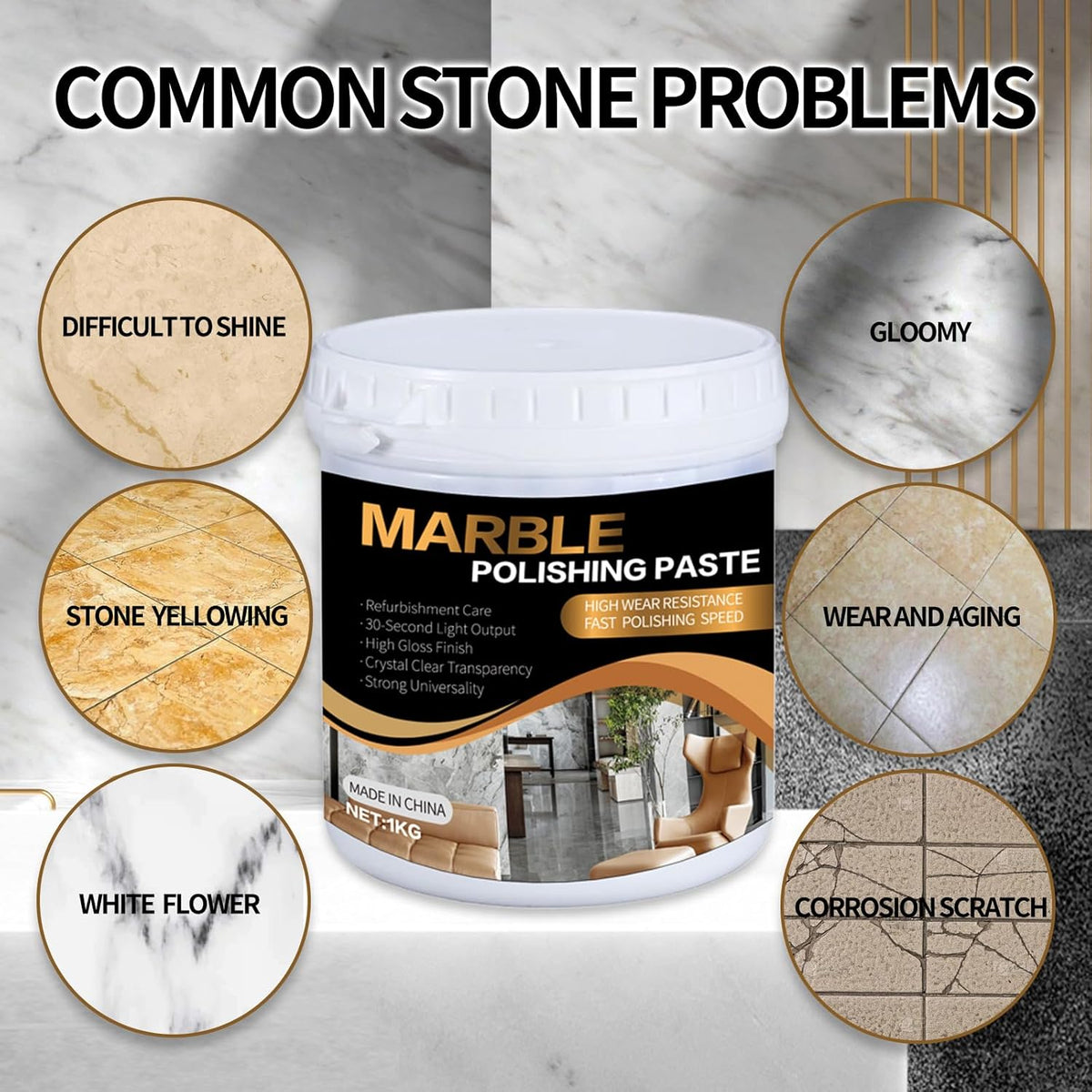 Marble Polishing Paste, Professional Marble Cleaner & Quartz Polish, Stone Sealer & Protector for