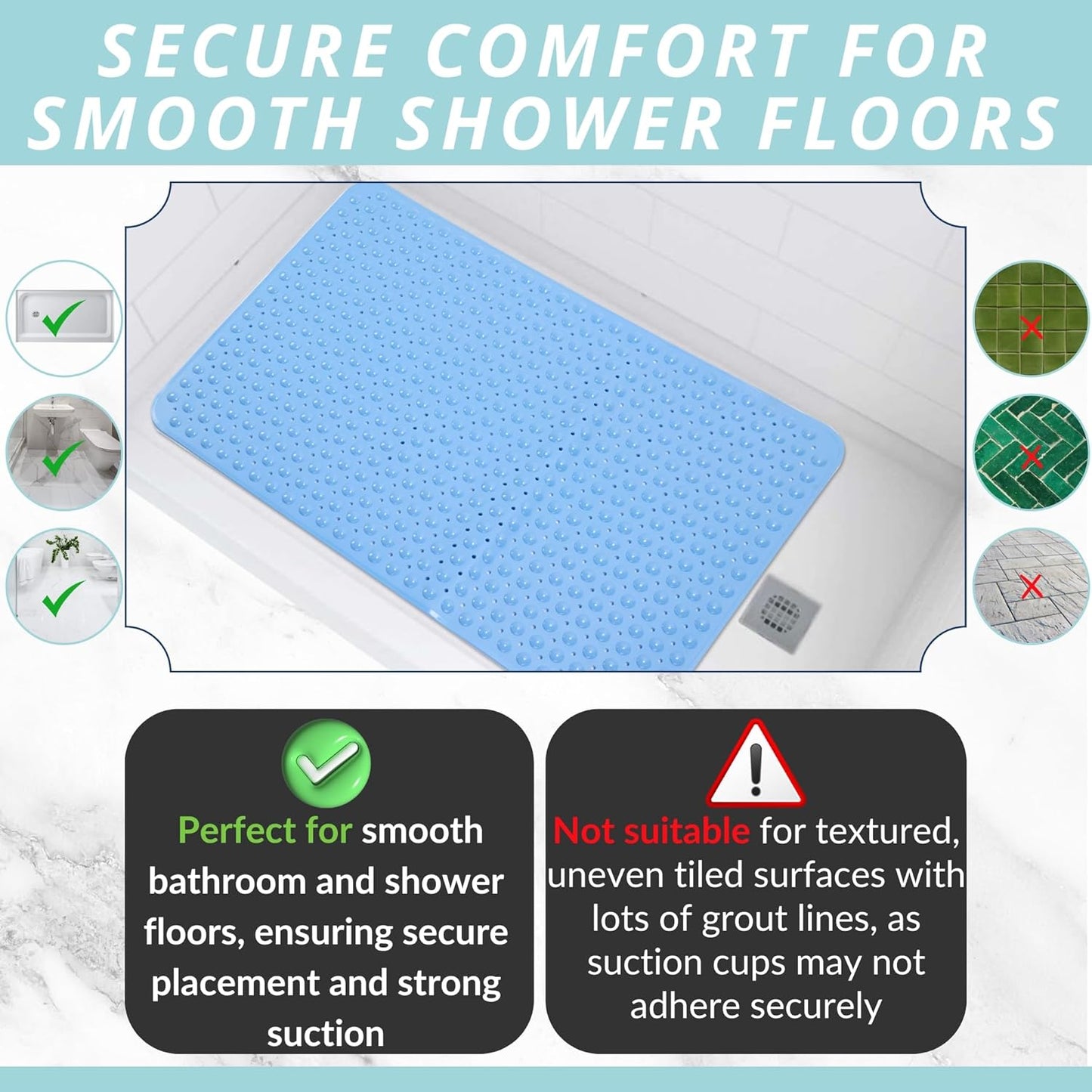 ENKOSI Extra Large Shower Mat Non Slip - 47 x 32 inch - XL Bathroom Shower Mat - Large Shower Matts