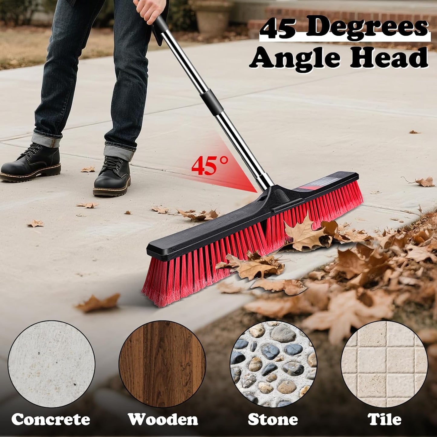 MASTERTOP 25'' Yard Broom, Heavy Duty Garden Broom with Stiff Bristles, Outdoor Sweeping Brush,Push