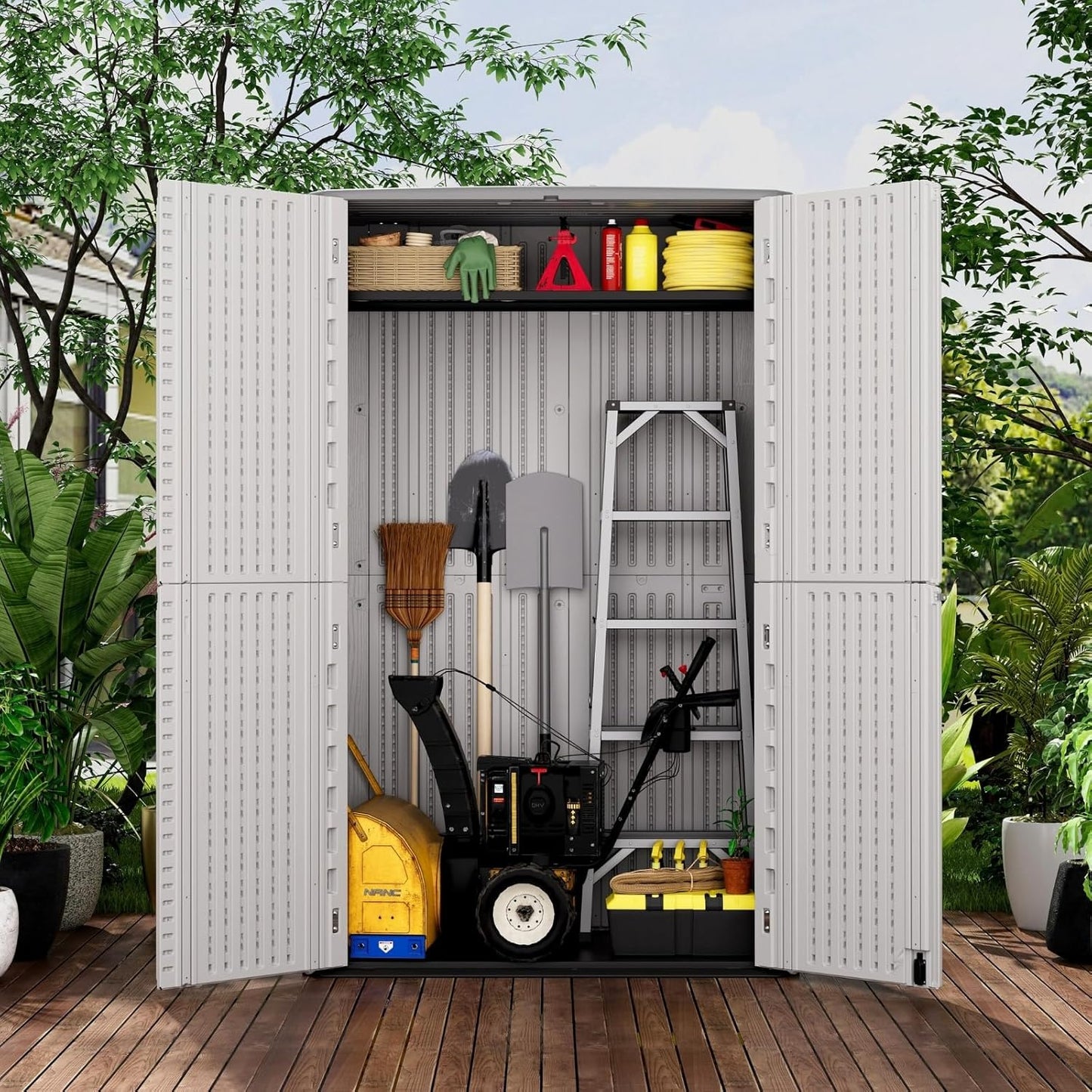 ZZM Large 67 Cu.ft Waterproof Storage Shed, Outdoor Storage Cabinet，Durable Resin Storage for Patio